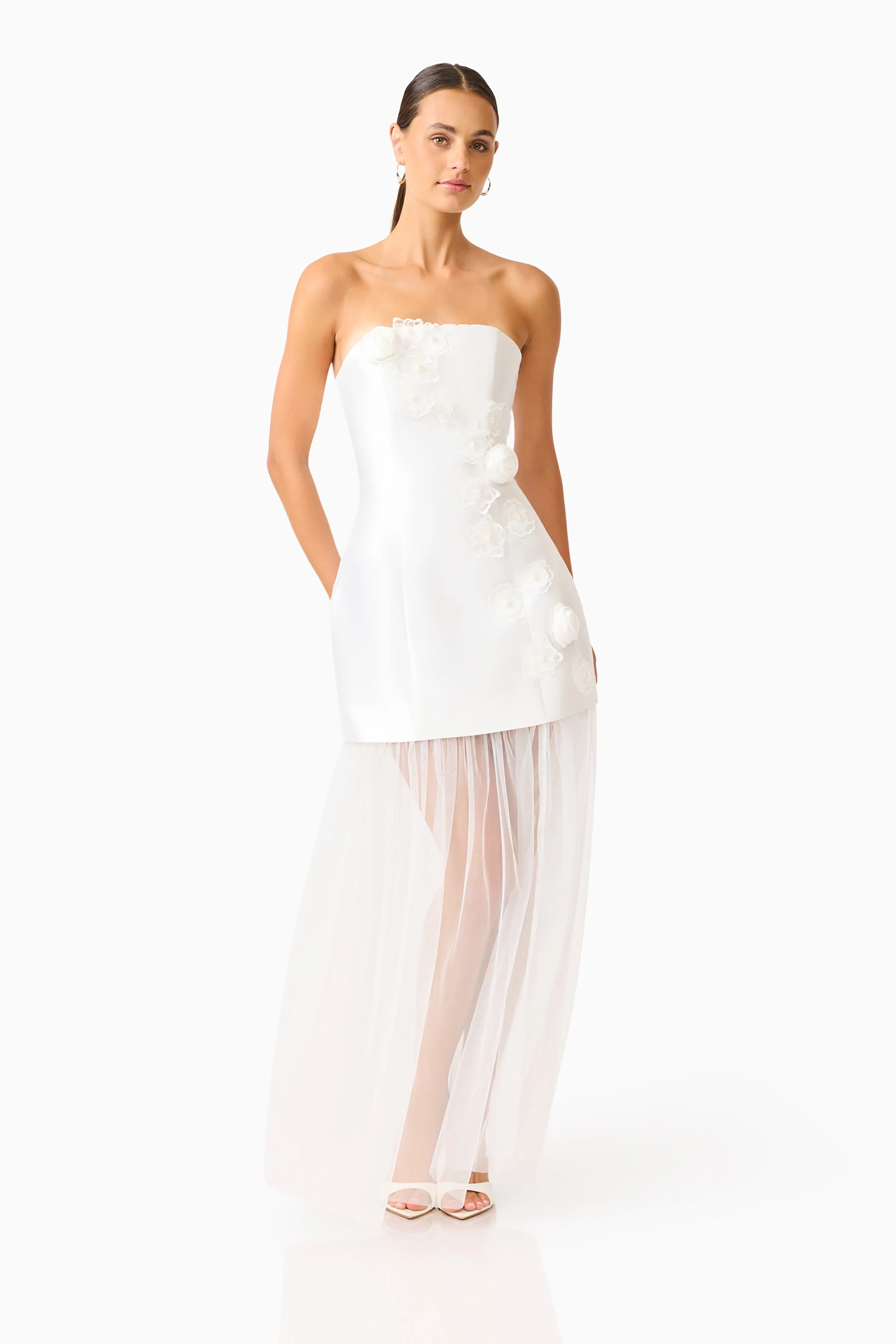 Oleander Strapless Maxi Dress In White