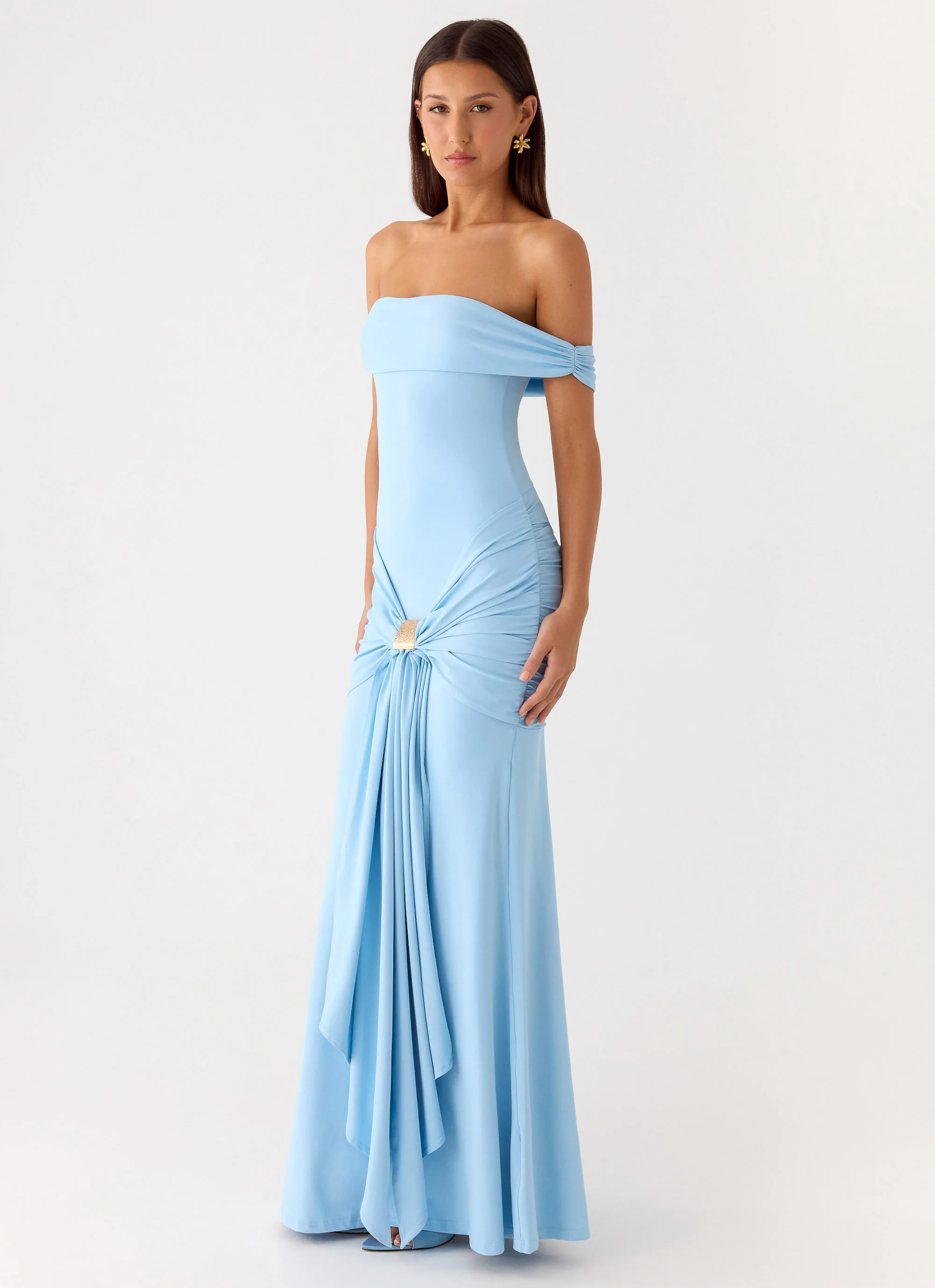 Vee Bardot Maxi Dress - Blue