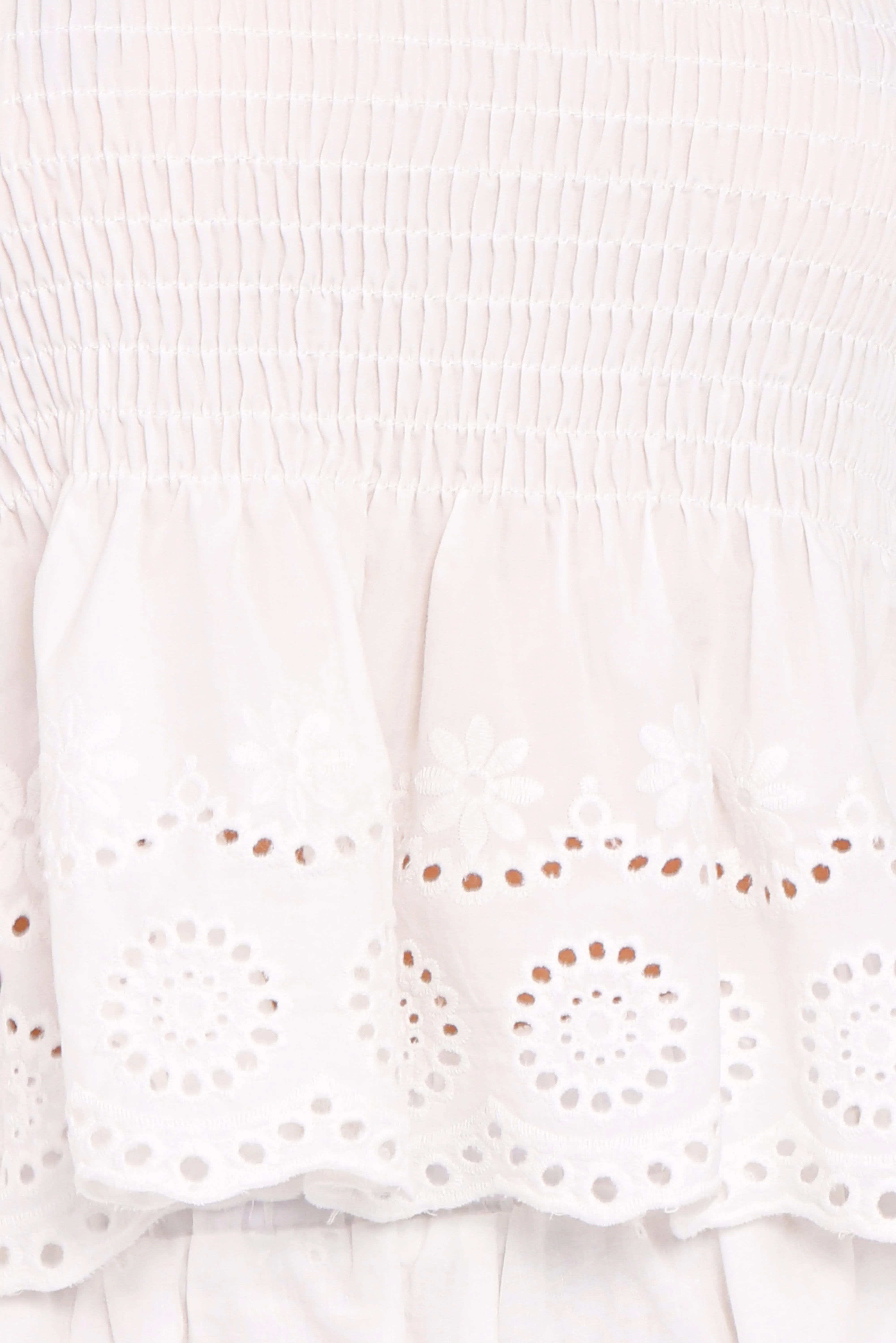 Gretal Smocked Eyelet Top - White
