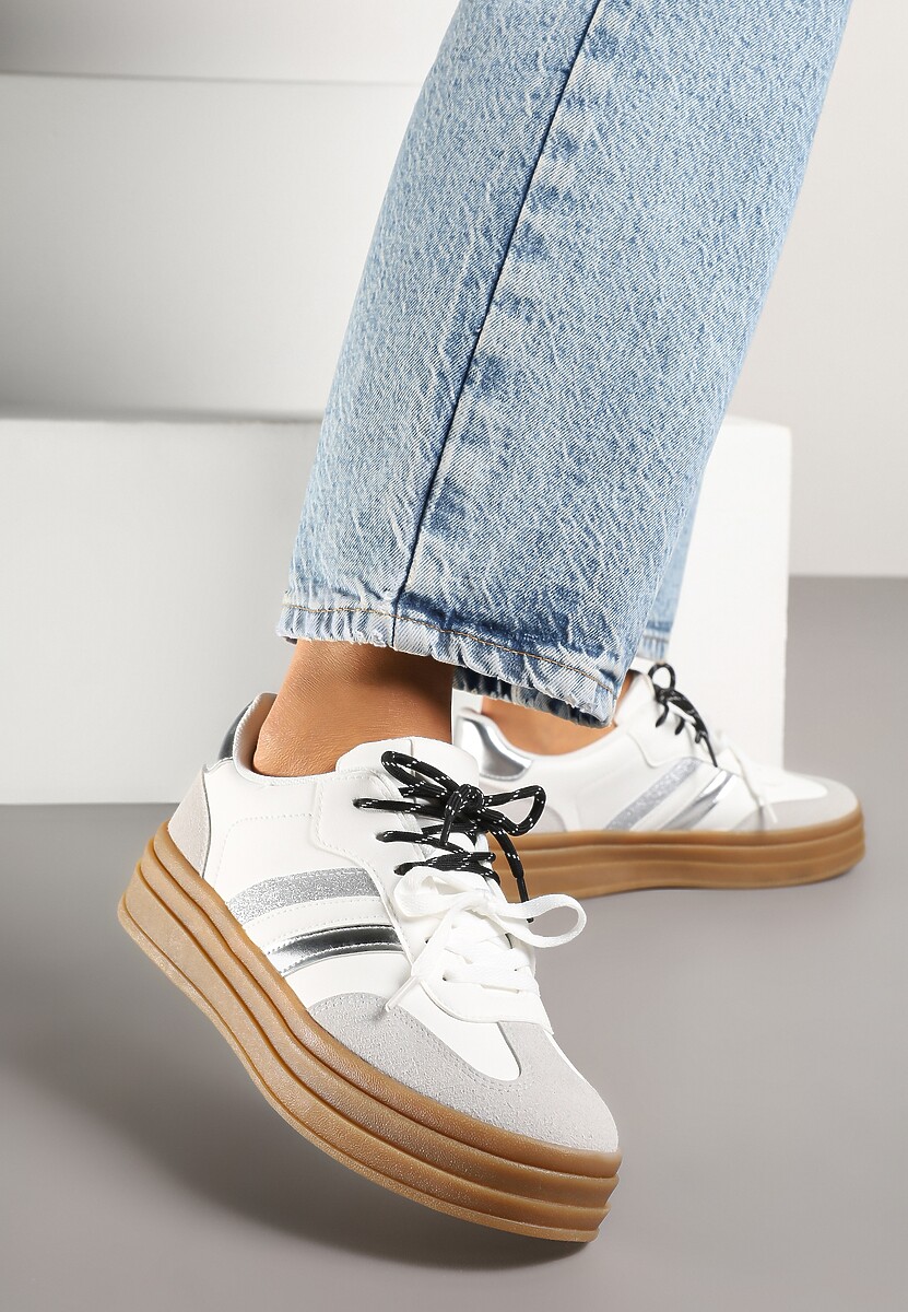 Białe Sneakersy w Stylu Tenisówek Ozdobione Brokatem Teladriena