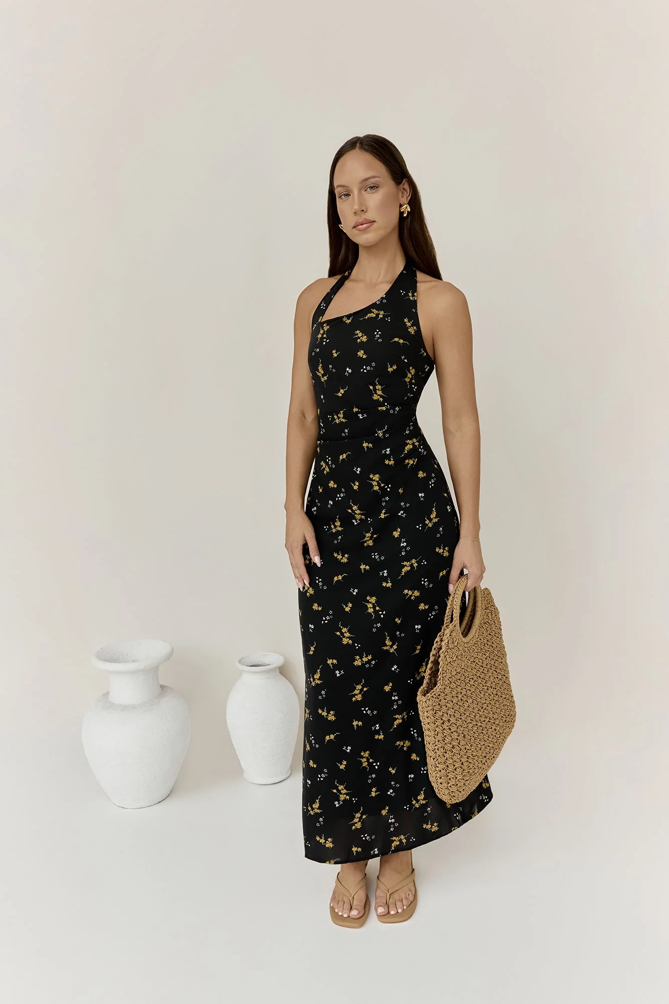 Scarlet Hues Halter Maxi Dress Black