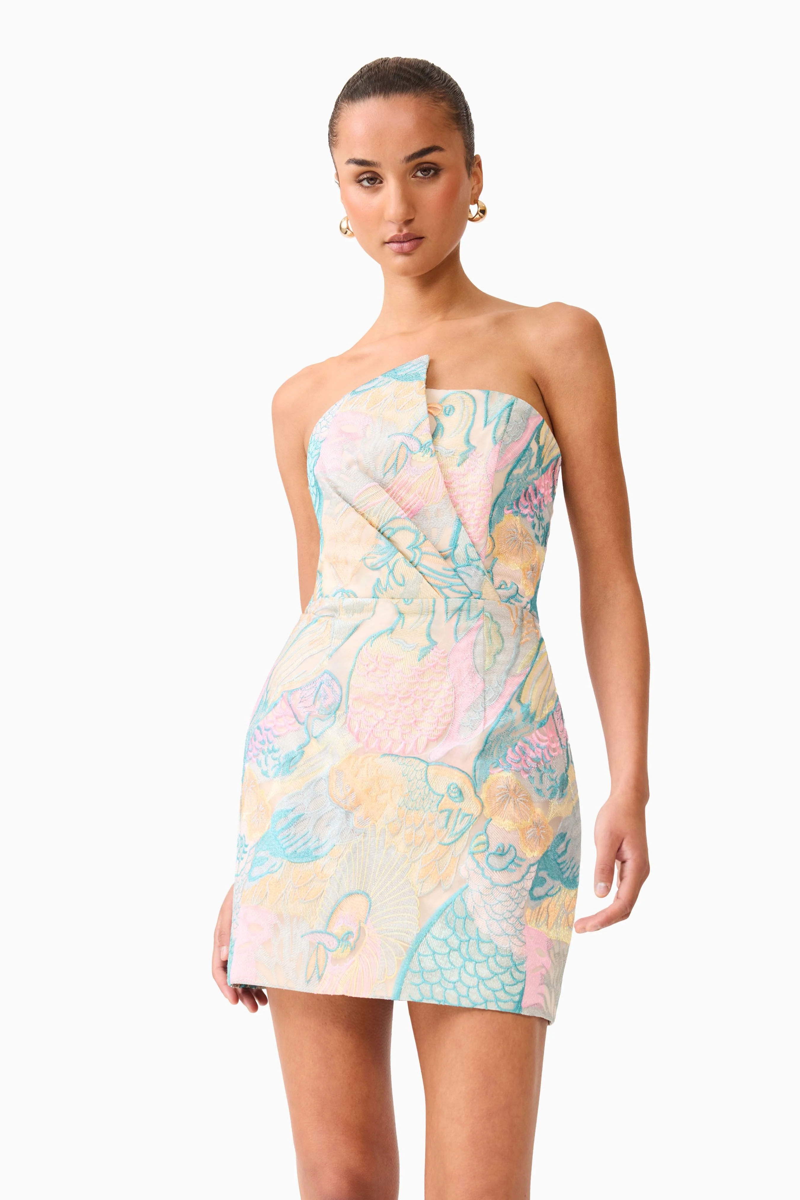 Taliah Strapless Mini Dress in Blue Multi