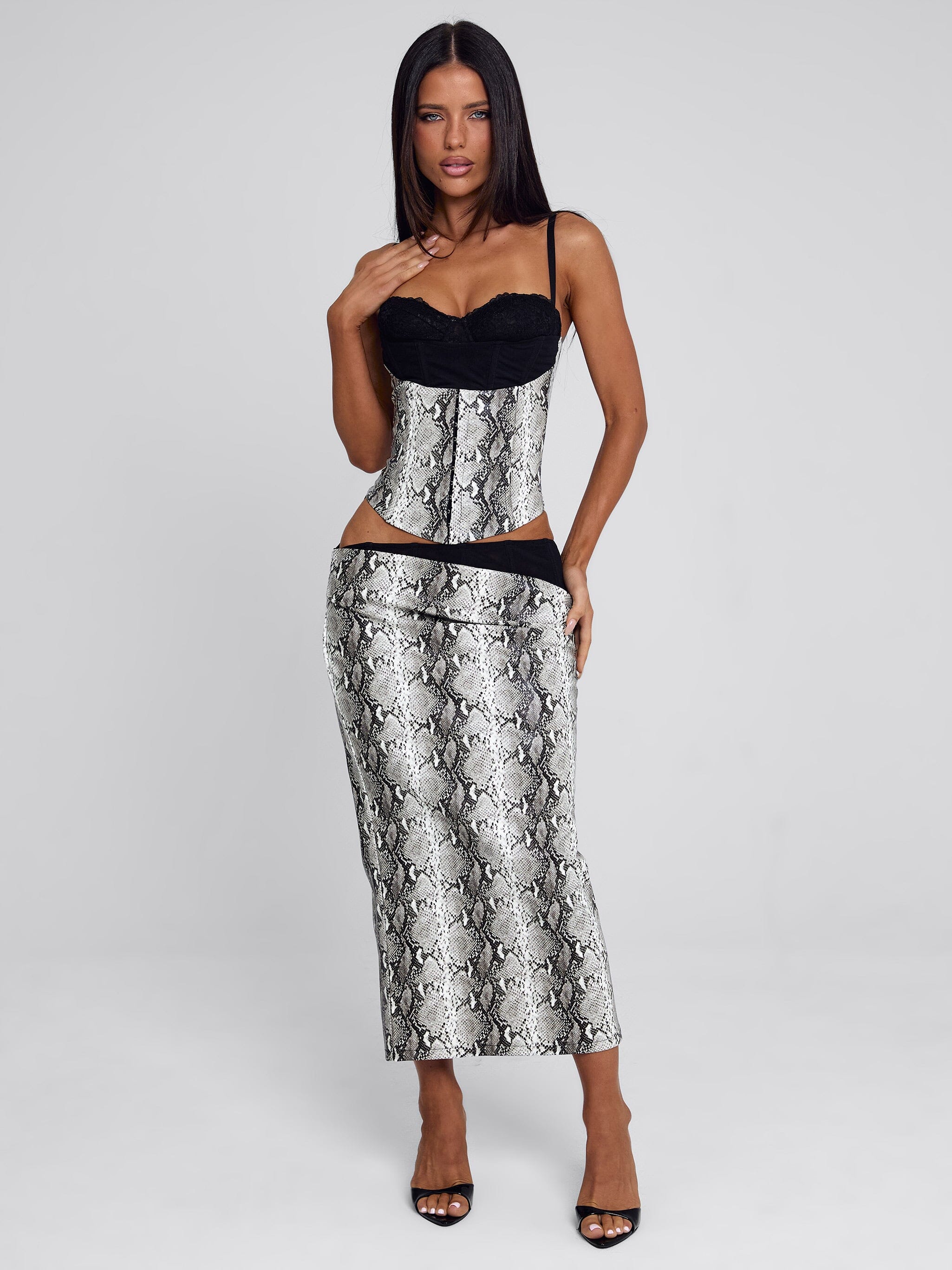 Ravelle-Midi-Skirt-Silver-Snake