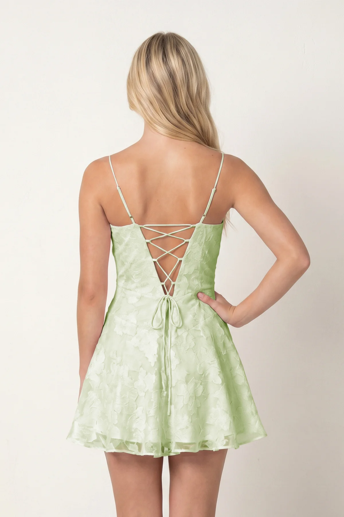 Spaghetti Straps A-Line Chiffon Jacquard Homecoming Dress