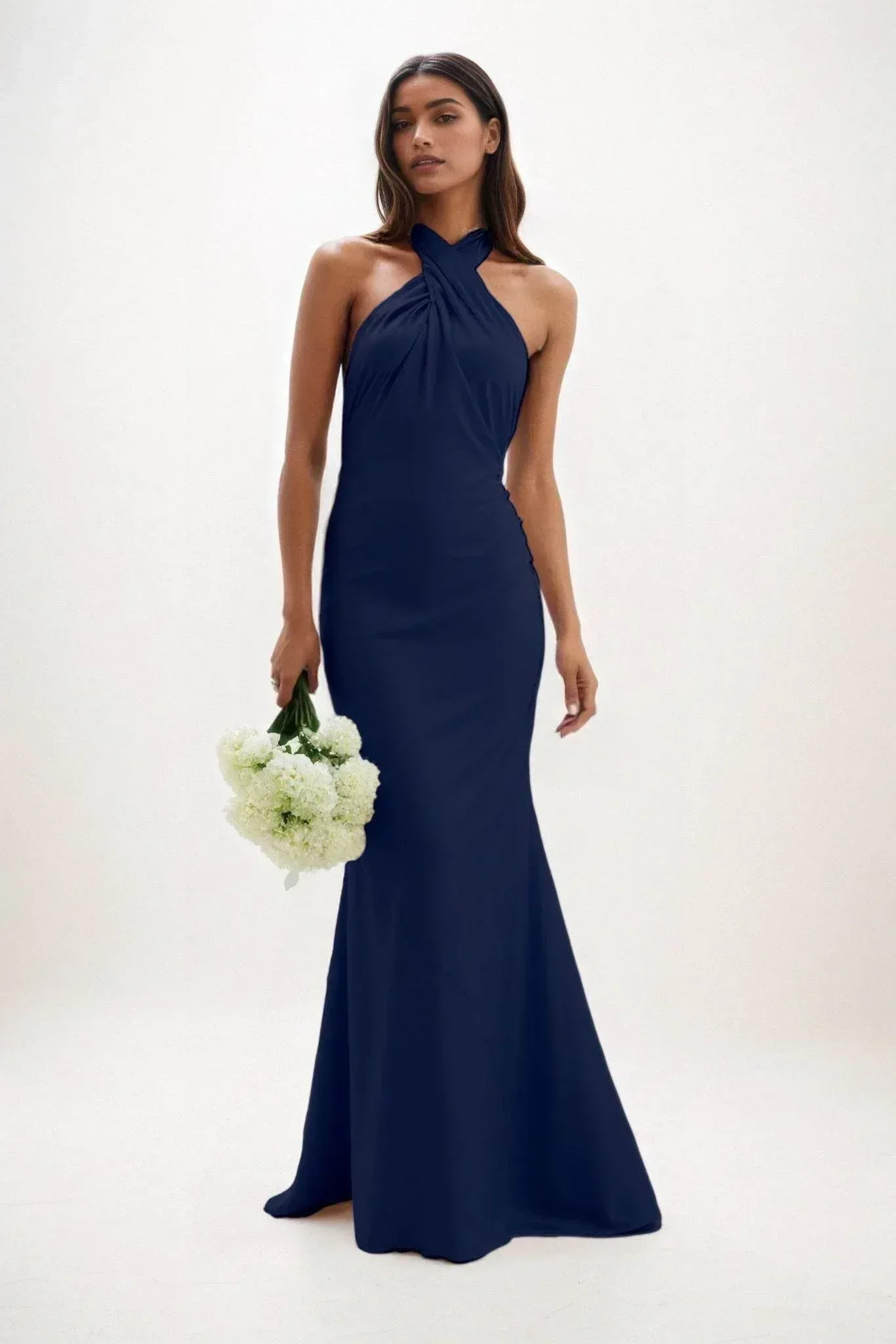 Sheath-Column Maxi Luxe Satin Bridesmaid Dress CB0837