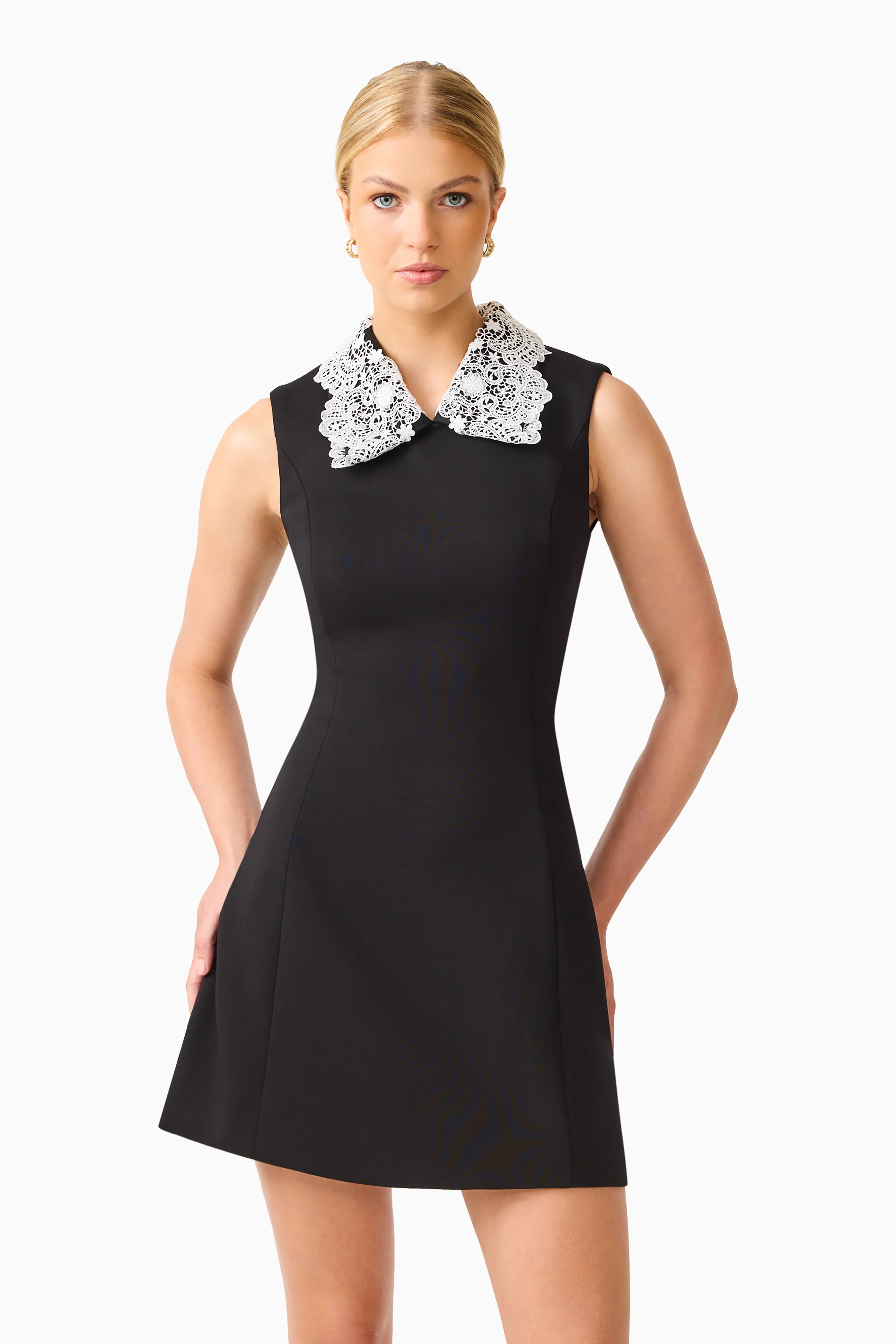 Elysia Lace Collar Mini Dress in Black