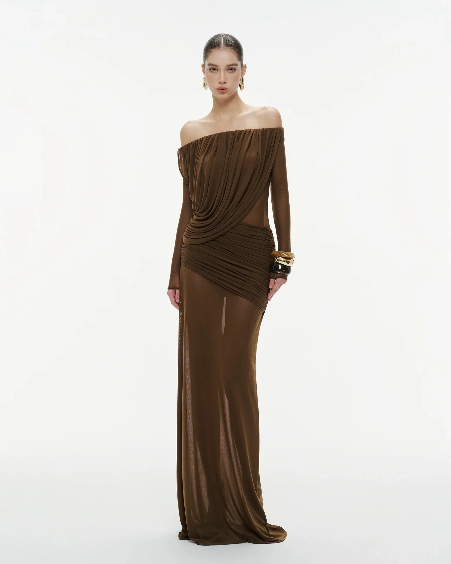 Gaelthis Strapless Ruched Draped Maxi Dress