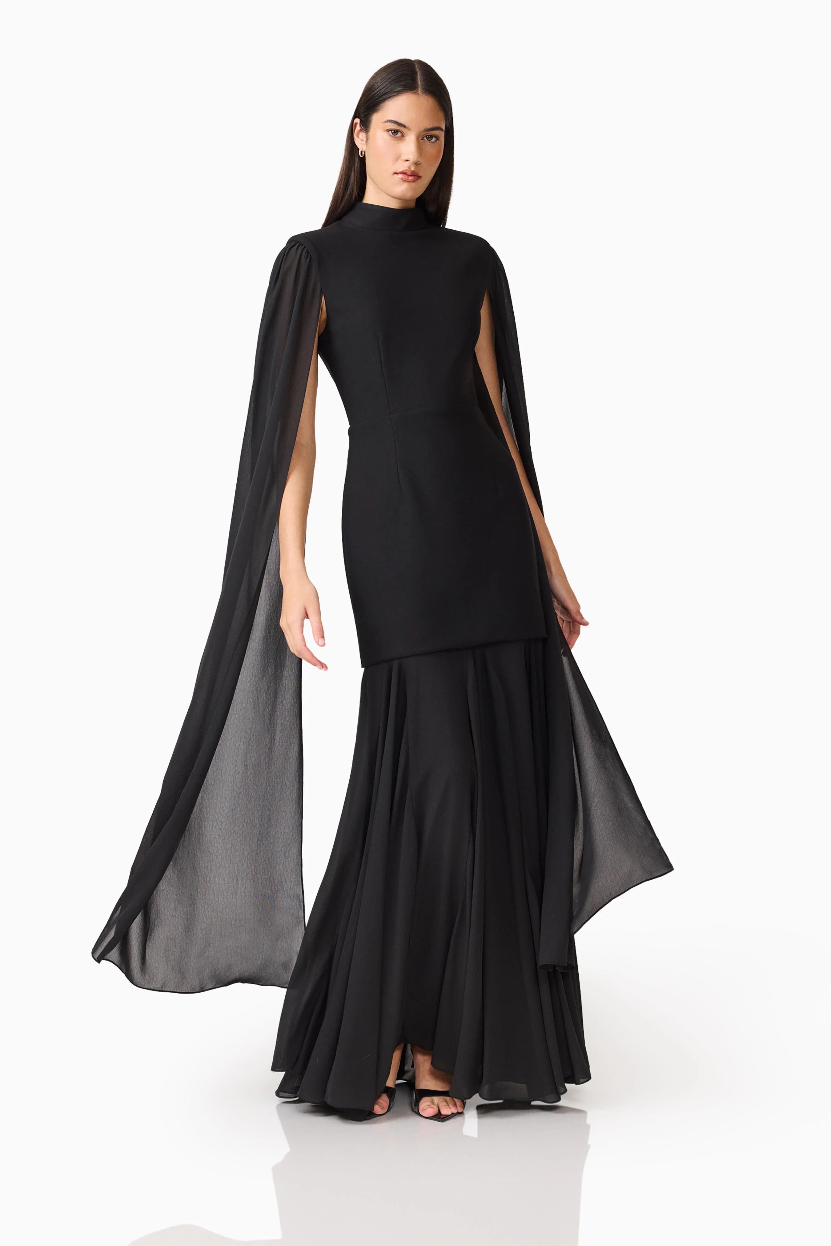 Odelia Cape Sleeve Gown in Black