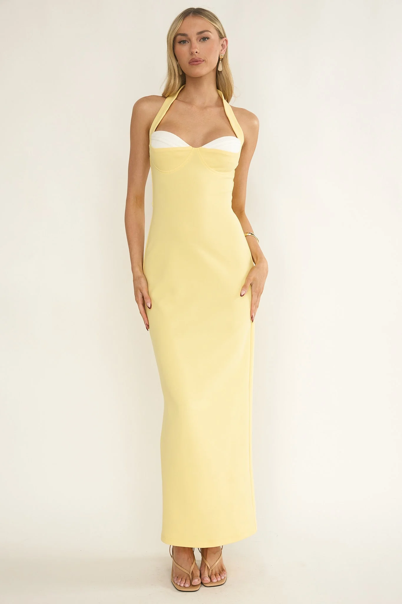 Briela Halter Bustier Maxi Dress Lemon