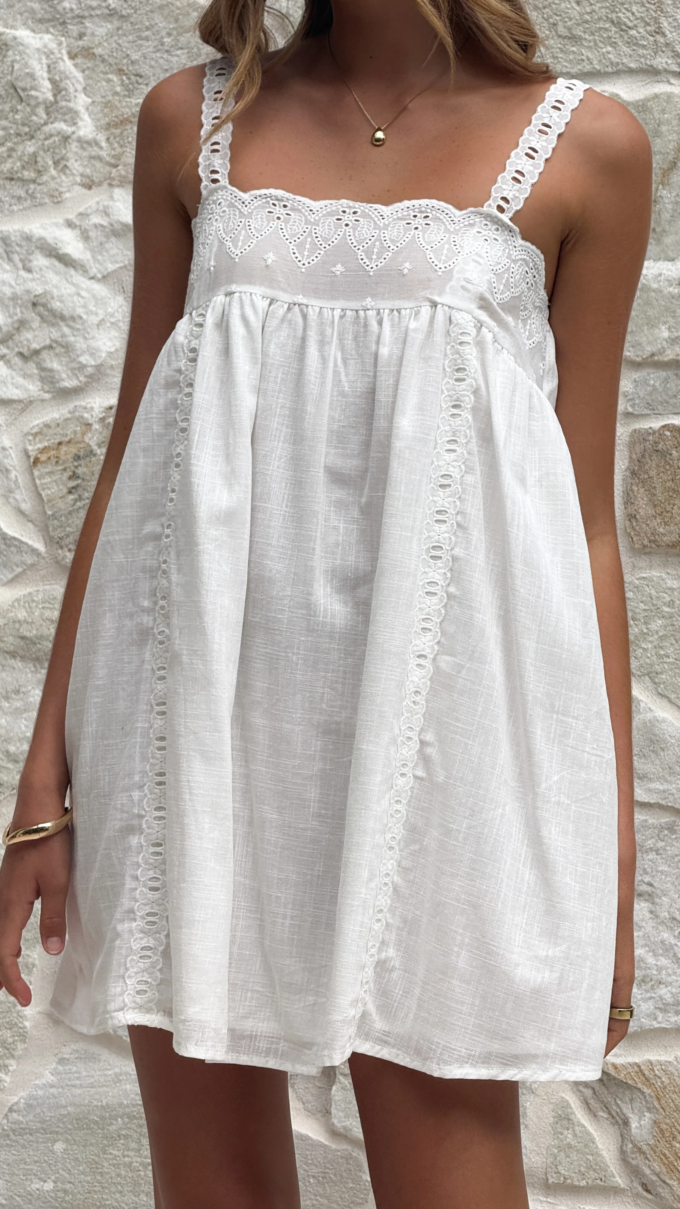 Lacey Mini Dress - White - luluinthesky
