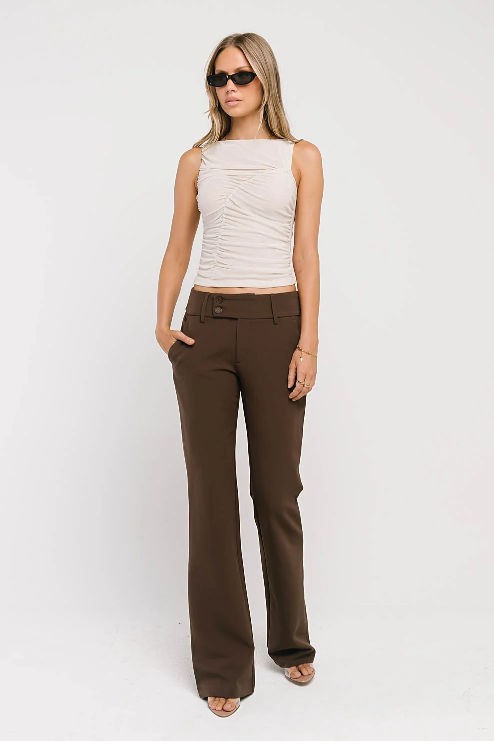 Melly Diagonal Ruched Top in Bone