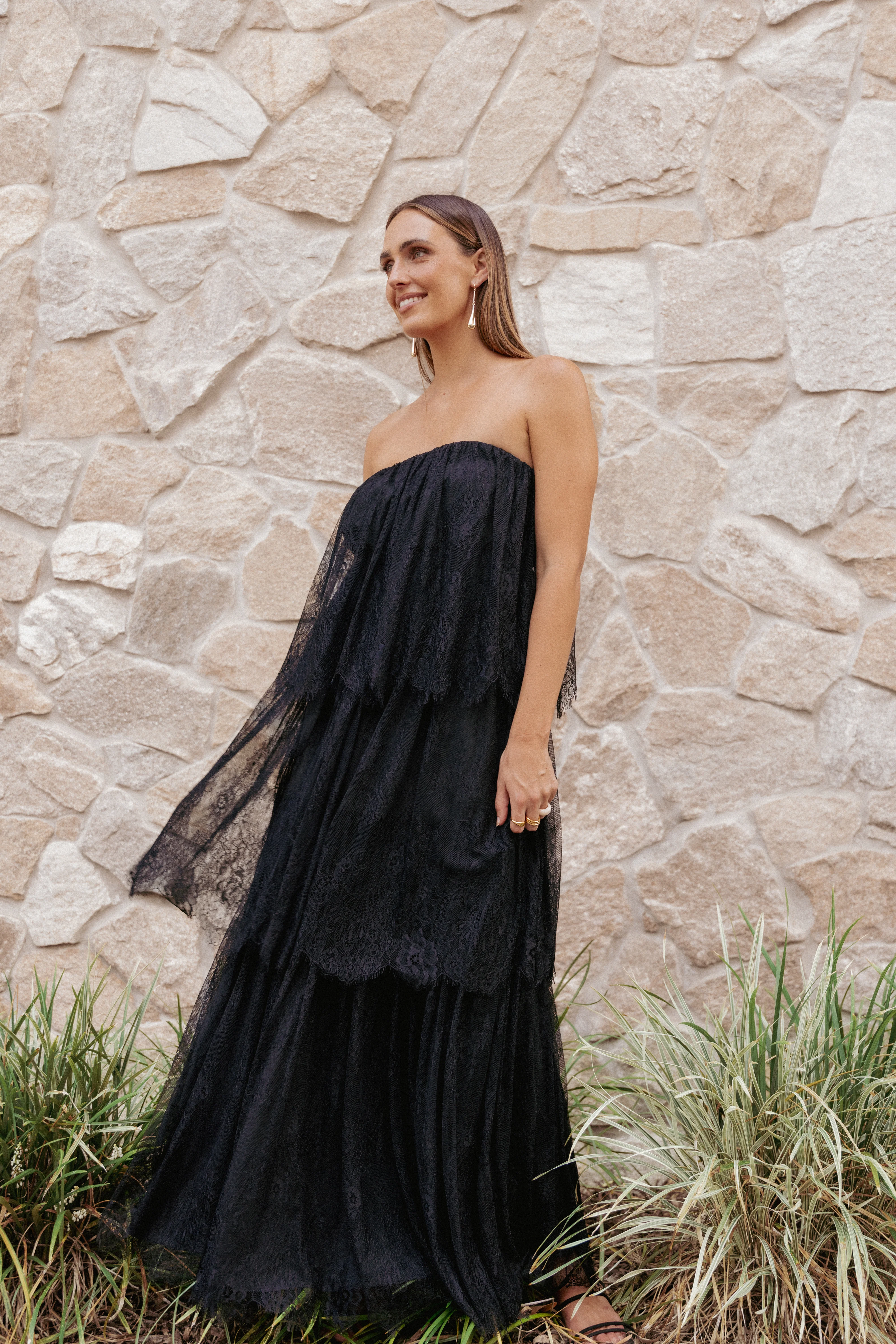 Bloom Strapless Maxi Dress - Black Lace