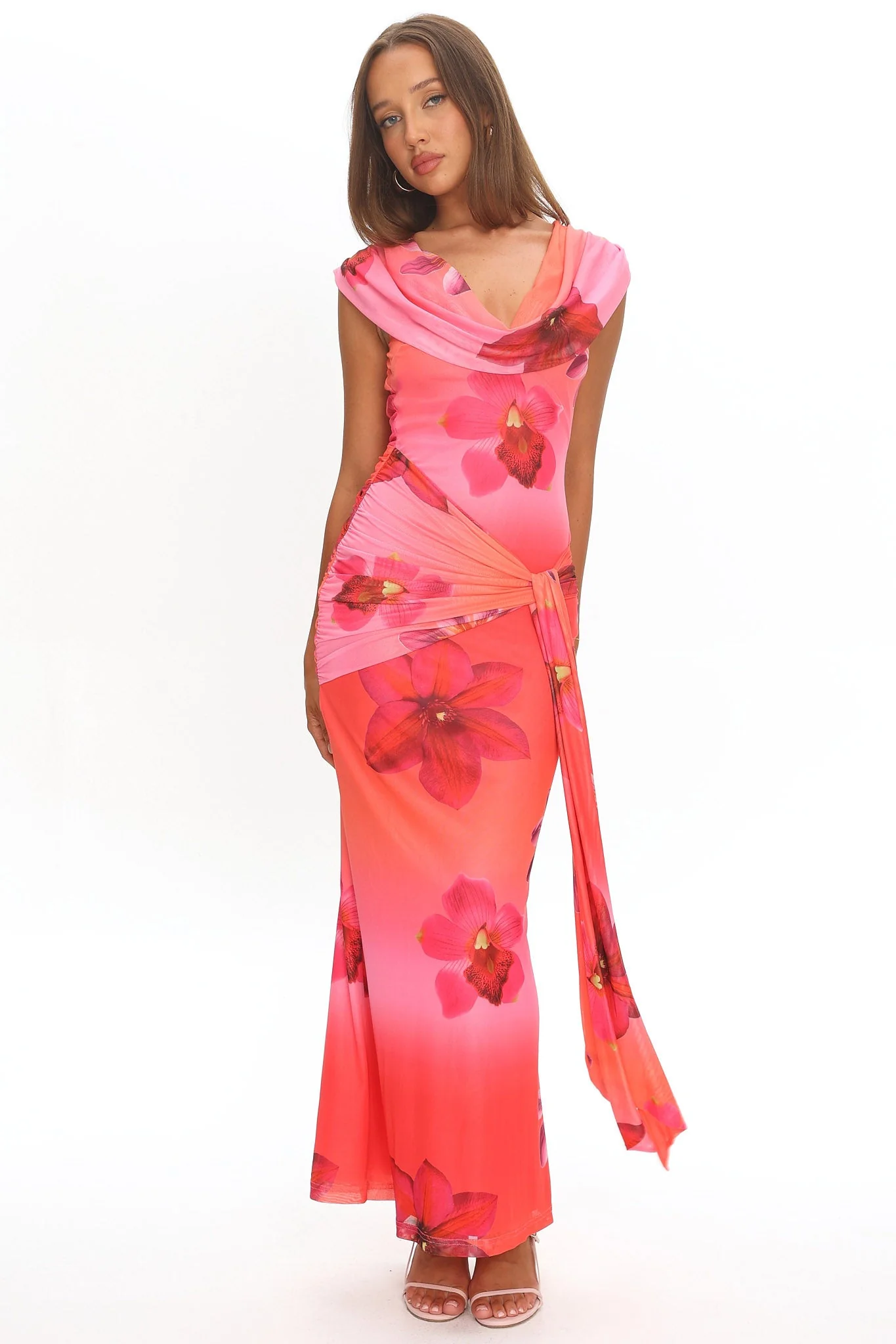 Virgo Season Draped Shoulder Maxi Dress Orchid Pink