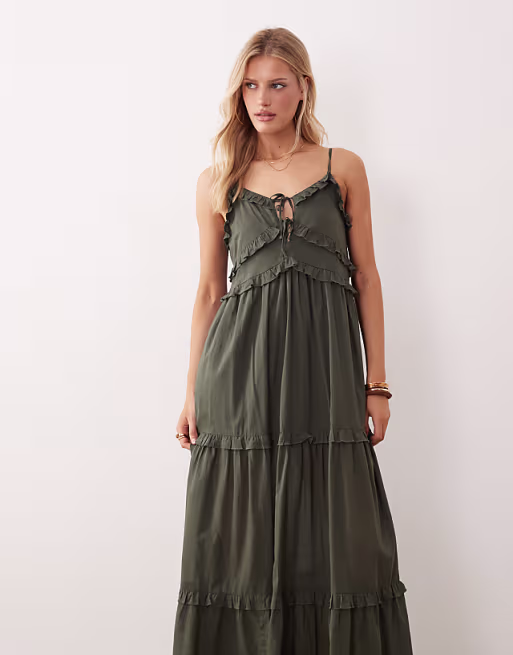 Iisla & Bird ruffled beach maxi dress in olive