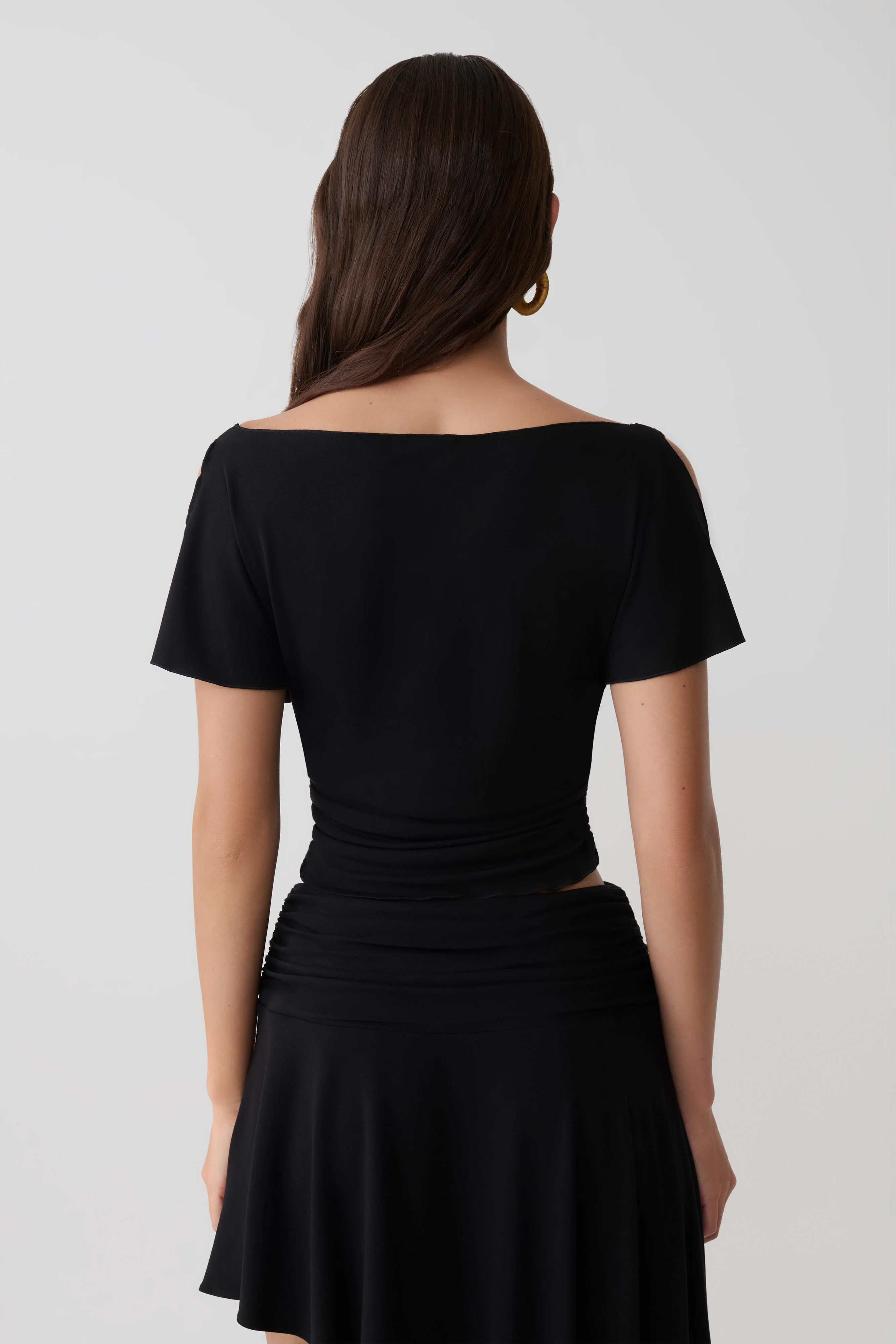 Talise Modal Flounce Short Sleeve Top - Black