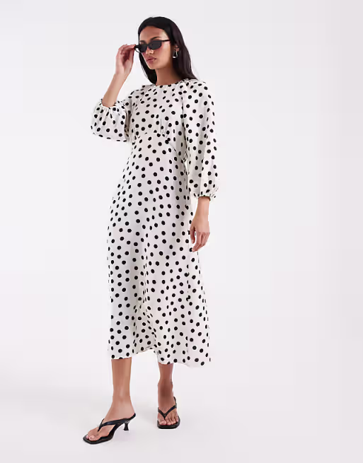 ONLY belt detail maxi dress in white polka dot print