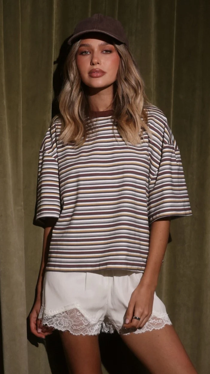 Paige Tee - Chocolate/Multi Stripe