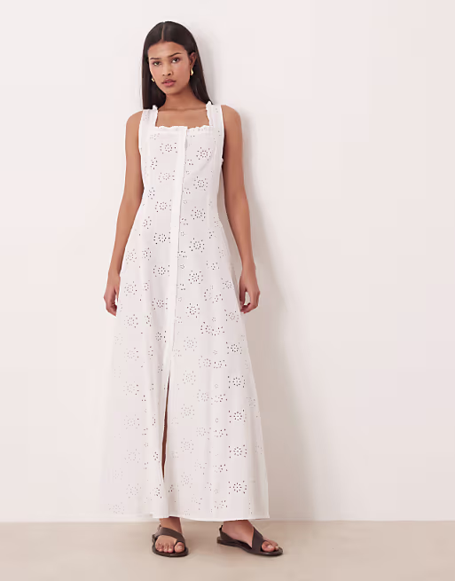 Esmée sheer broderie maxi beach dress in white
