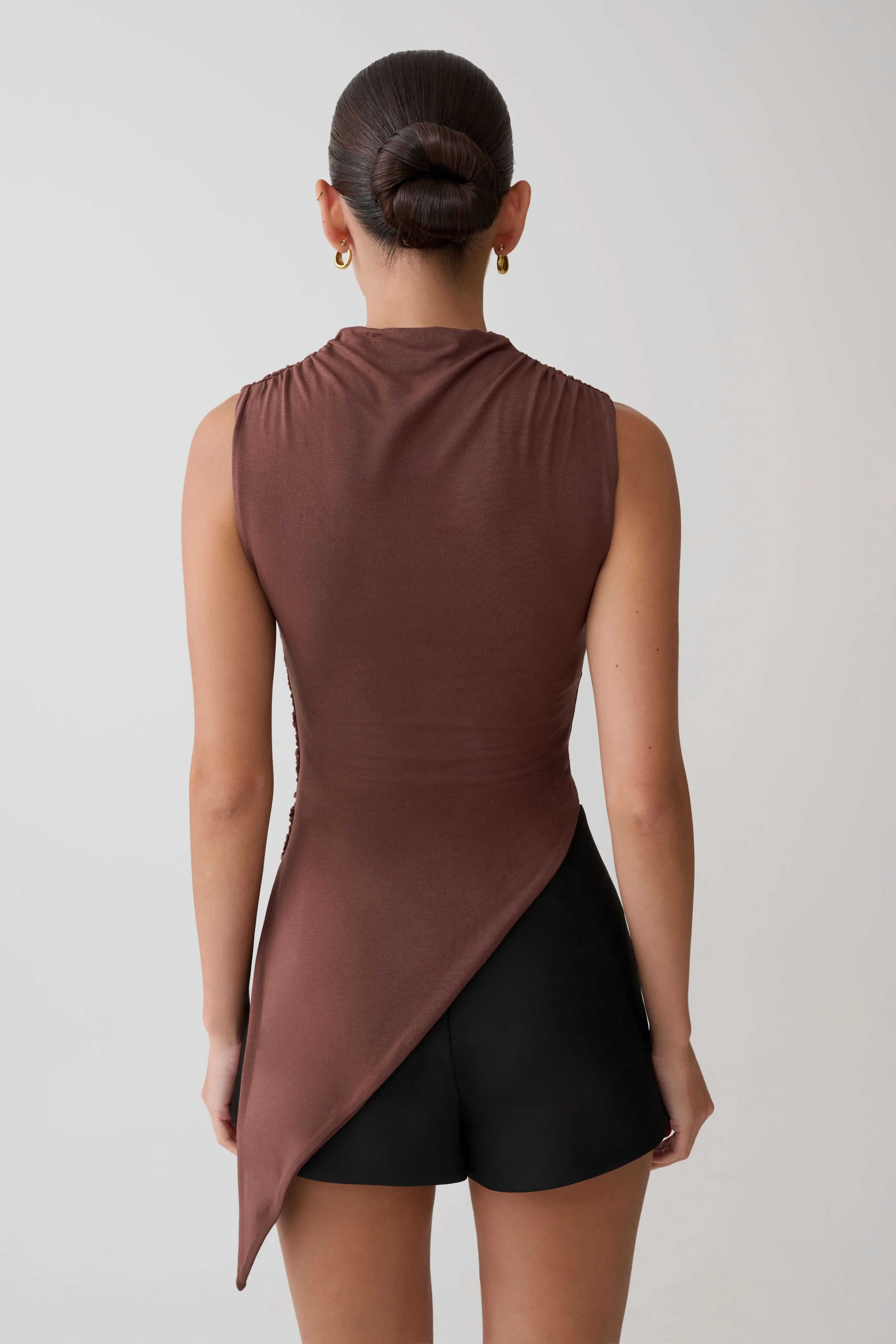 Suong High Neck Gathered Top - Mocha