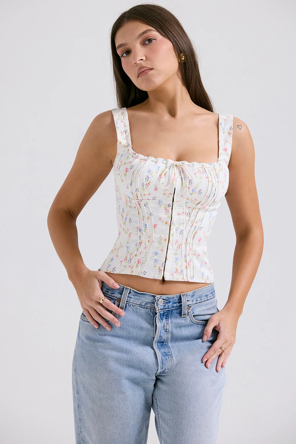 White Posy Print Top
