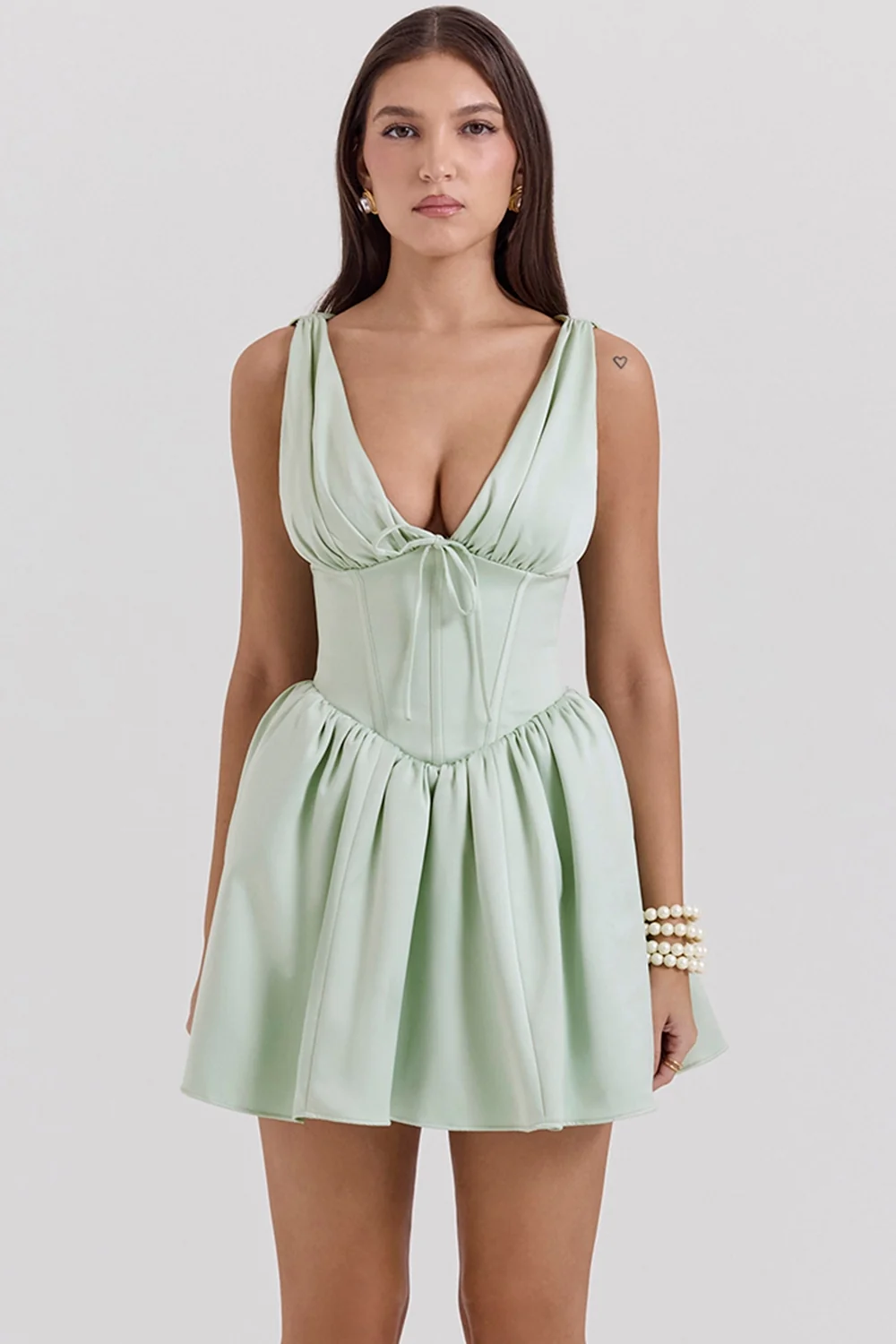 Pistachio Satin Mini Dress