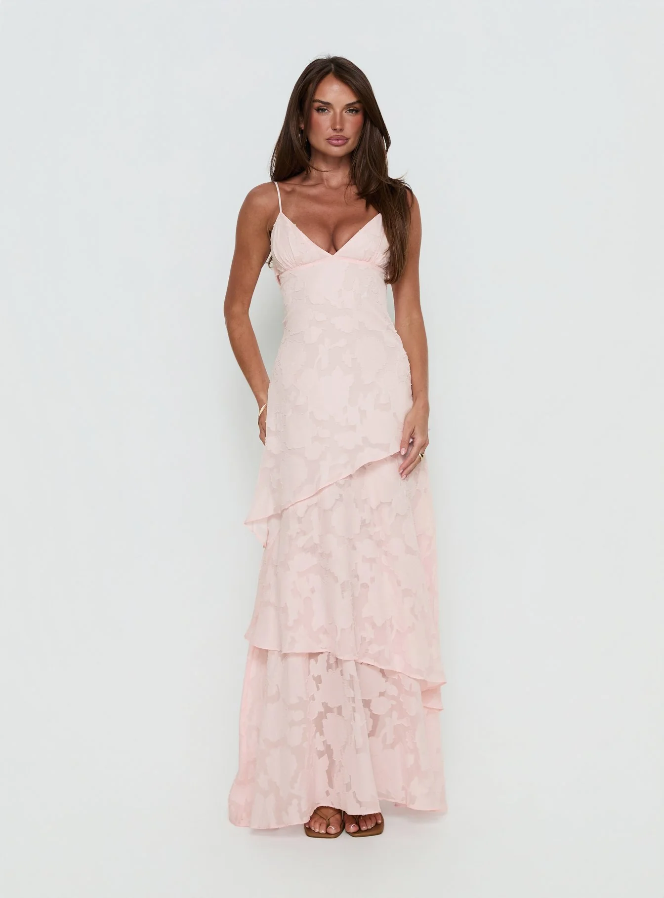 Lyricah Tiered Tie Back Maxi Dress Pink - luluinthesky
