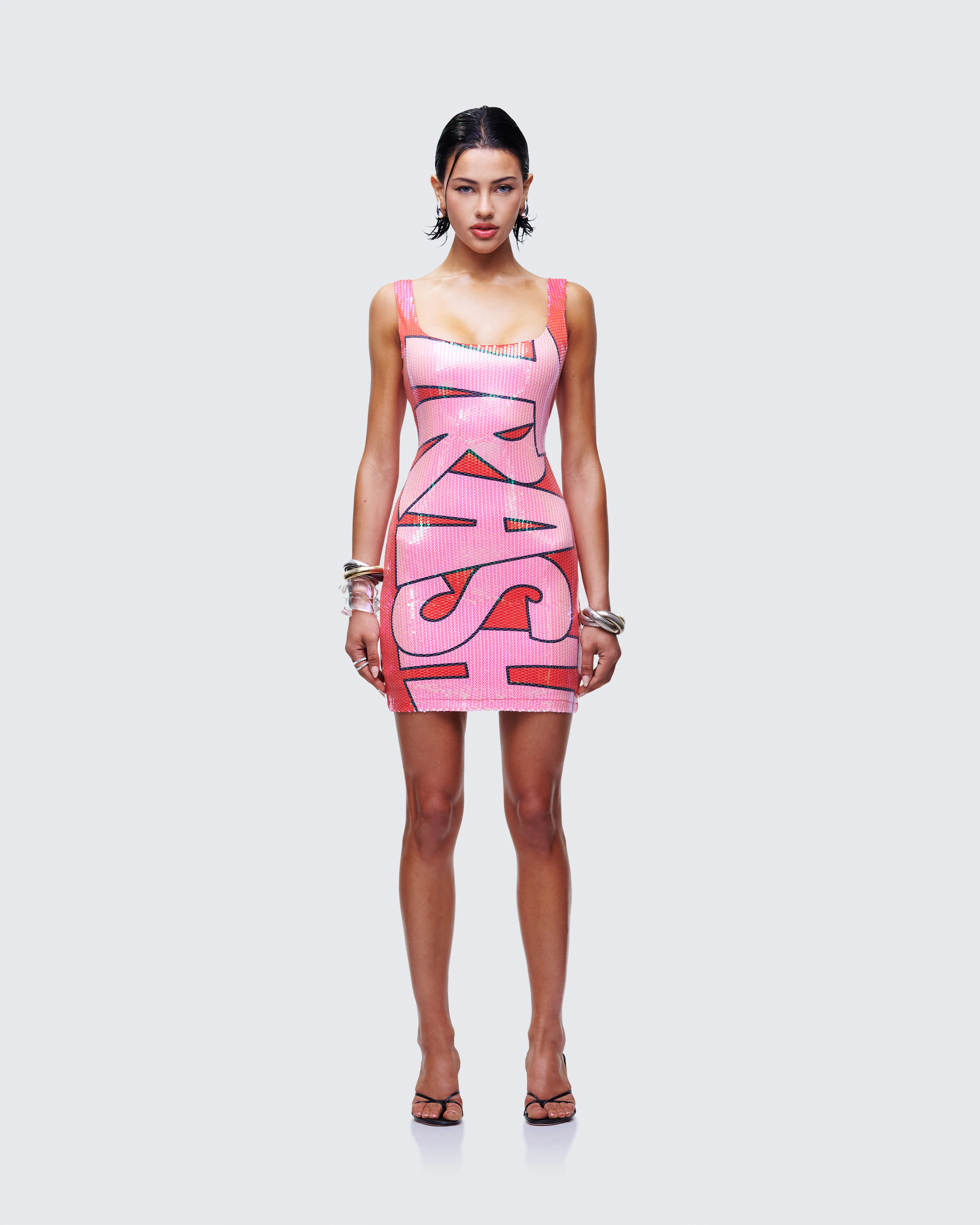 Lyla Red Sequin Slogan Mini Dress