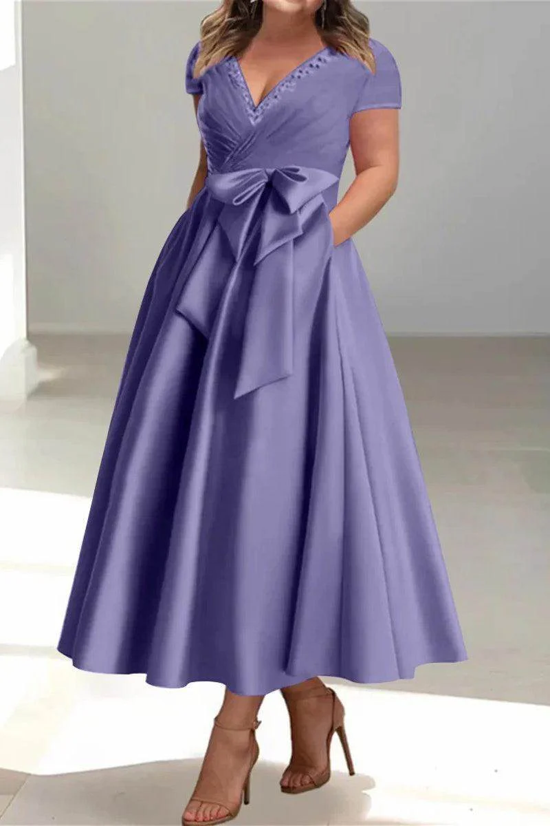 A Line V-Neck Mother of the Bride Dresses with Pockets CM0350