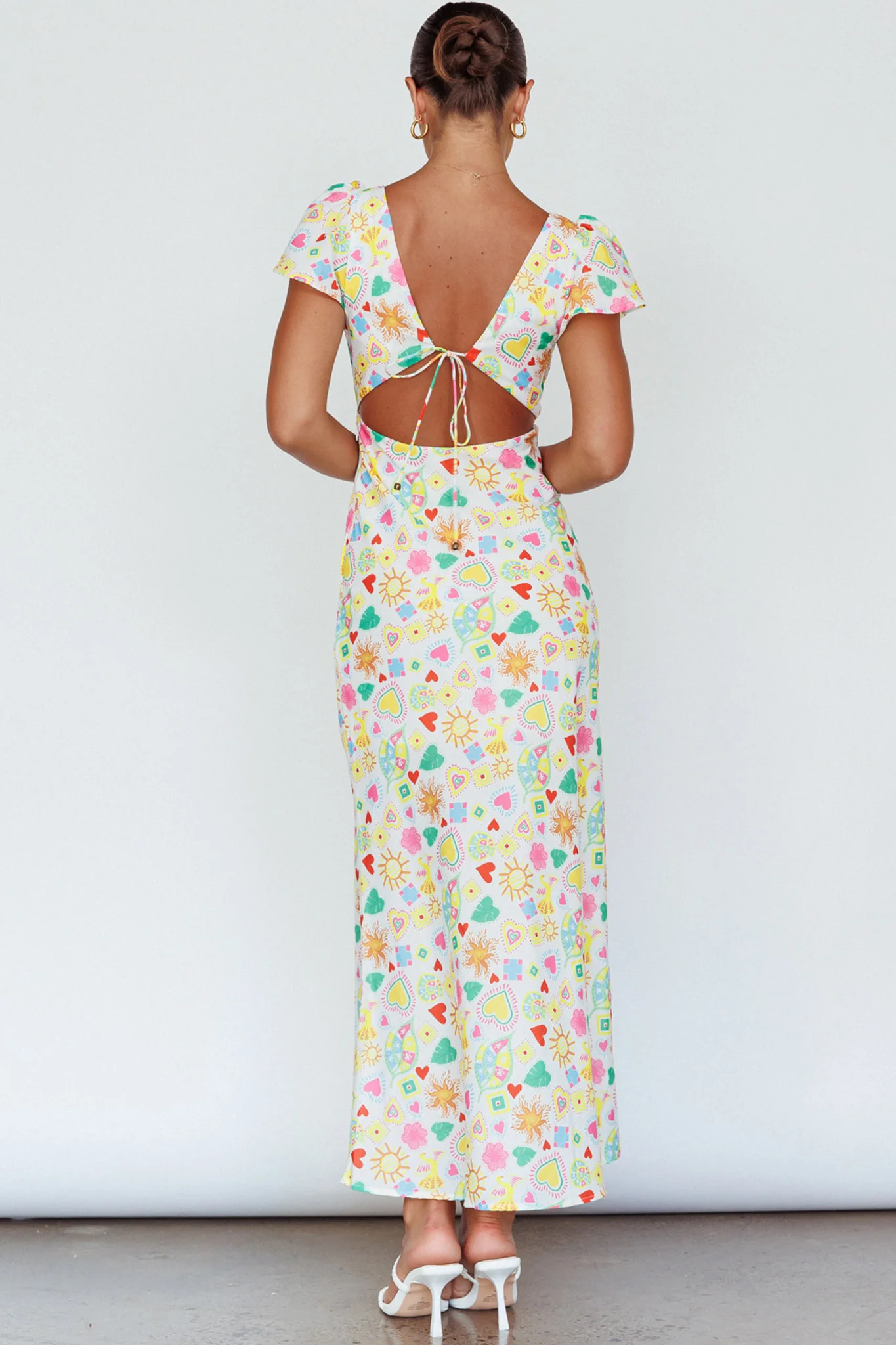 Long Summer Flutter Sleeve Maxi Dress Printed White