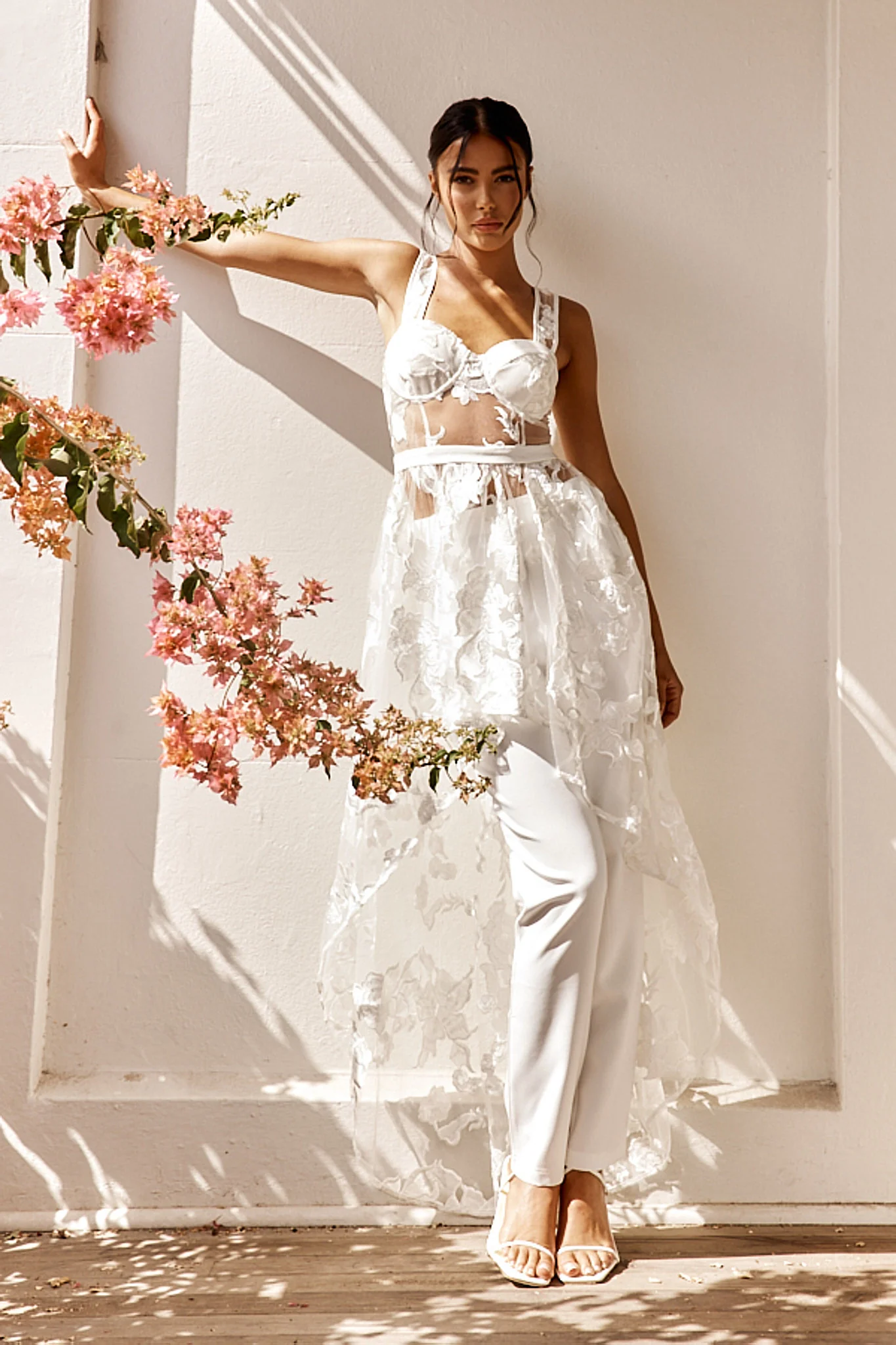 Moonlight Tango High-Low Mesh Top White