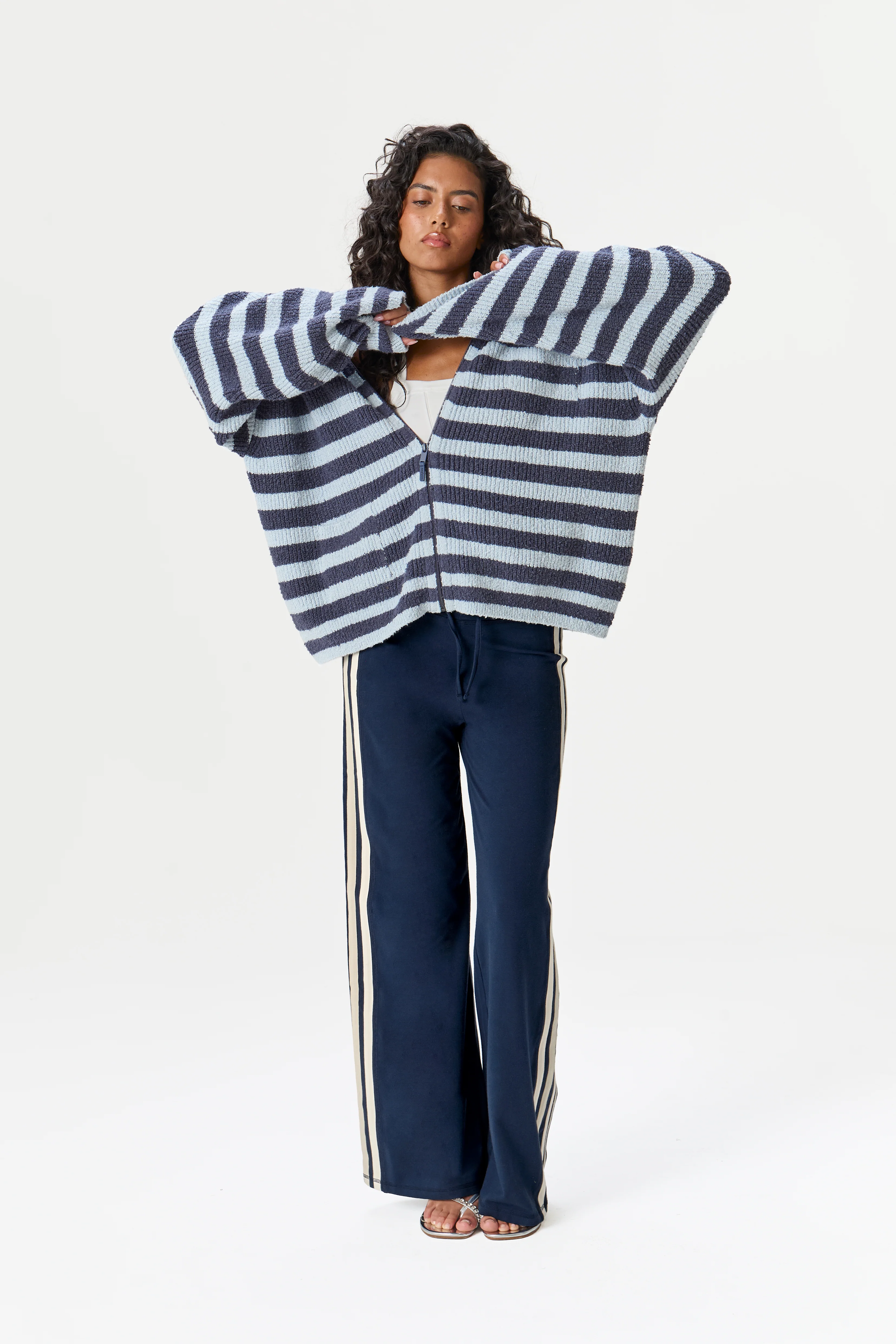 Jasper Knit Hoodie Zip Up in Blue