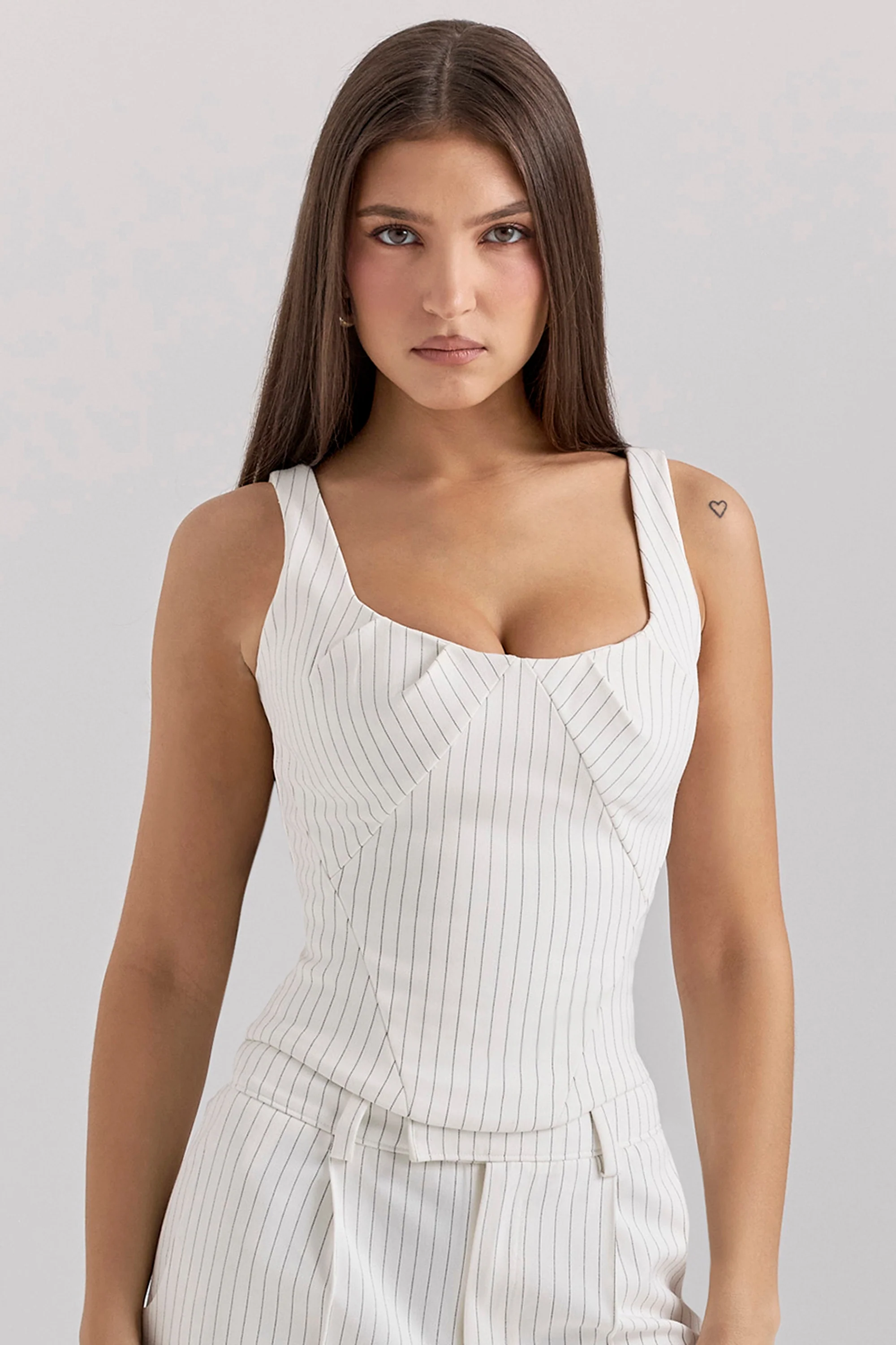 White Pinstripe Boned Corset Top