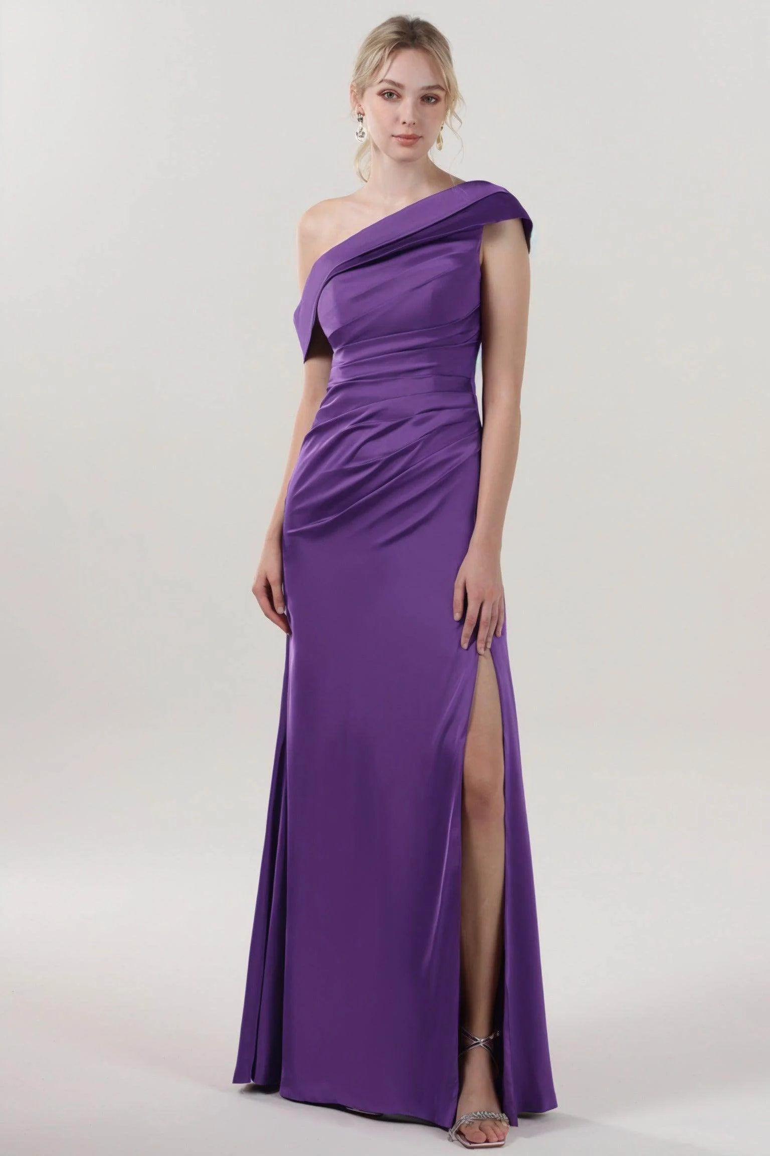 Sheath-Column Maxi Luxe Satin Bridesmaid Dress CS0609BM