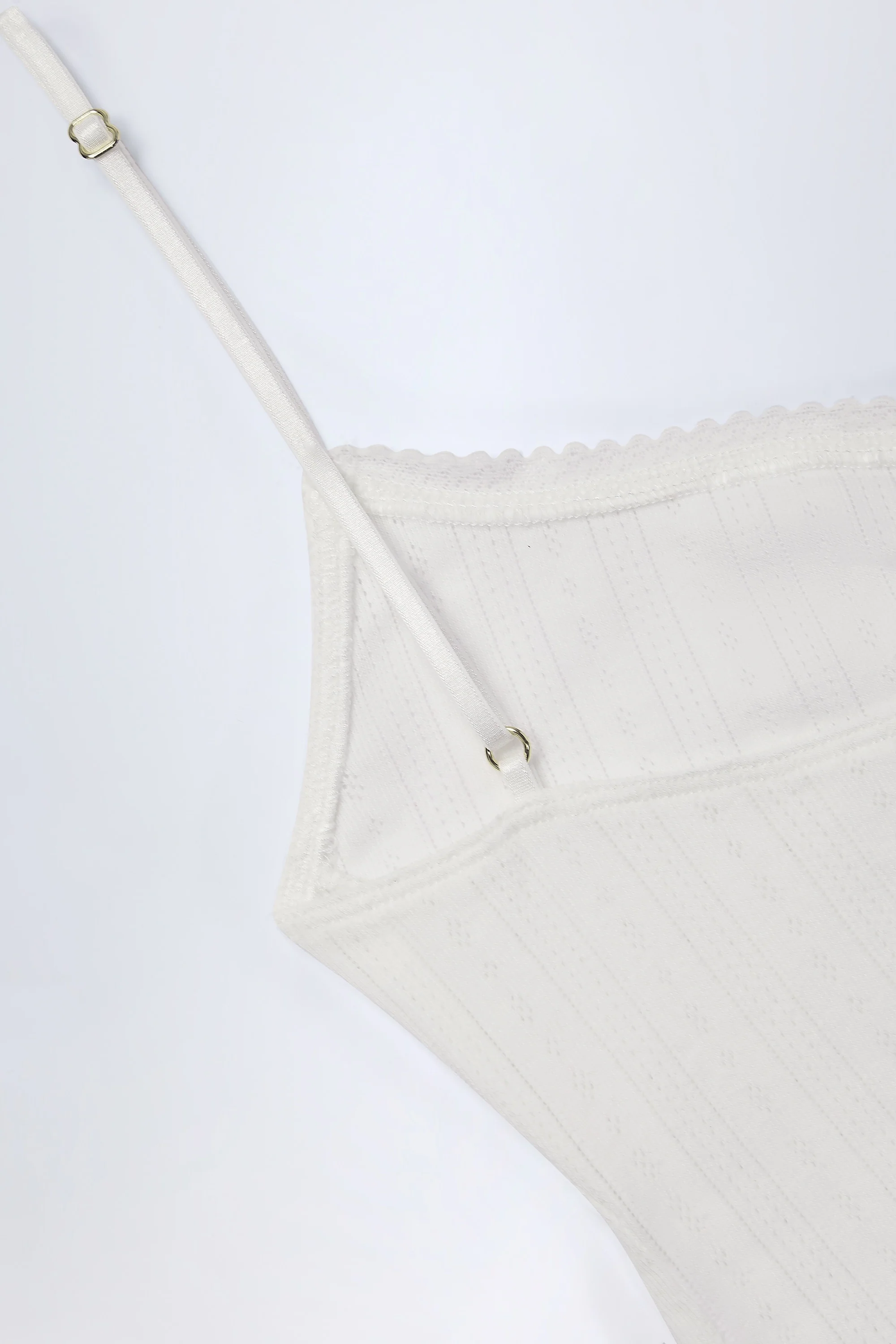 Pointelle Ruched Camisole Crop Top in White