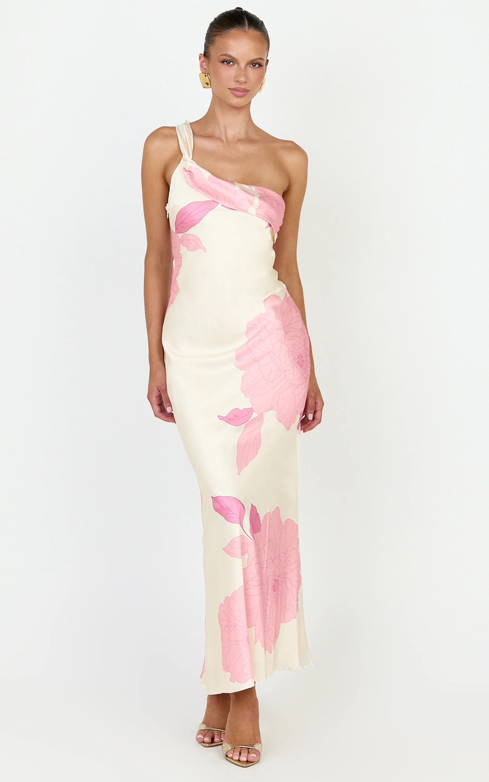 Eve Midi Dress - One Shoulder Slip Dress in Butter Floral