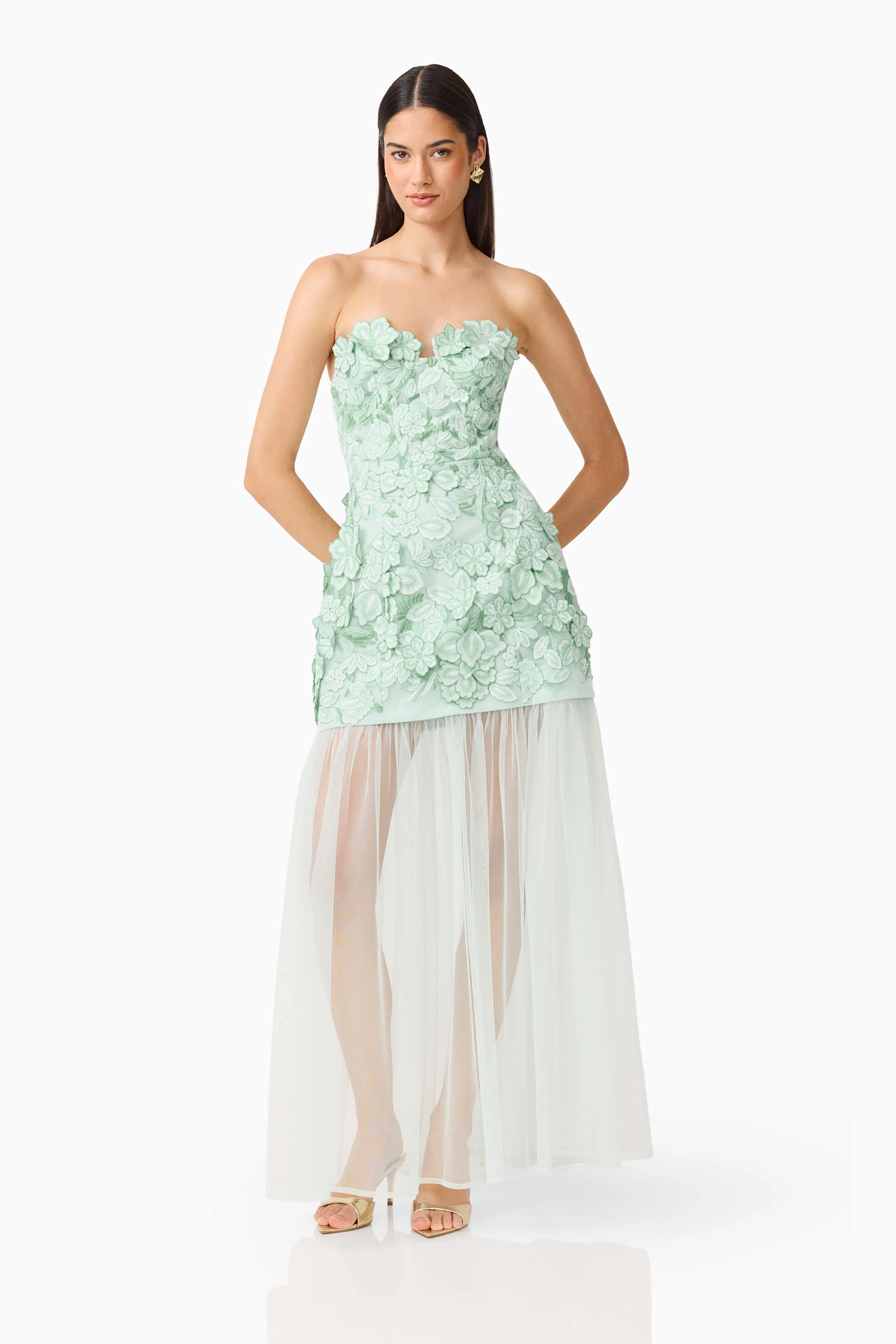 Roseate Strapless Maxi Dress in Mint Green
