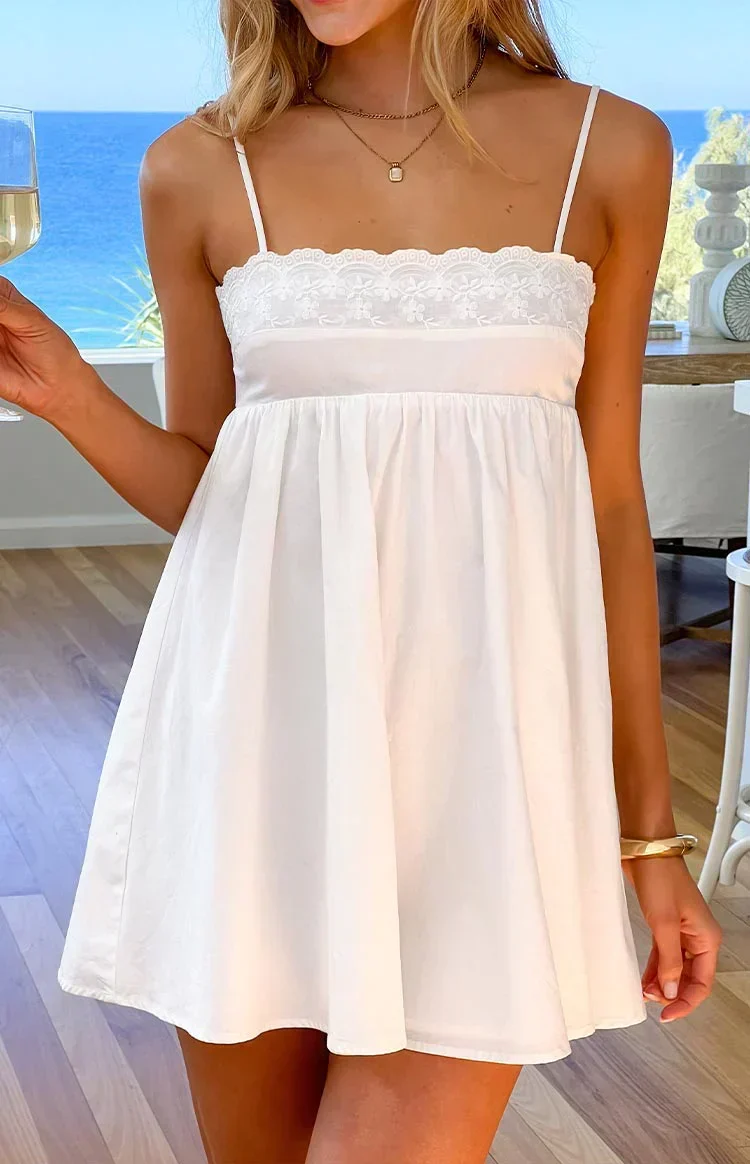 Gracelyn White Eyelet Embroidered Mini Dress - luluinthesky
