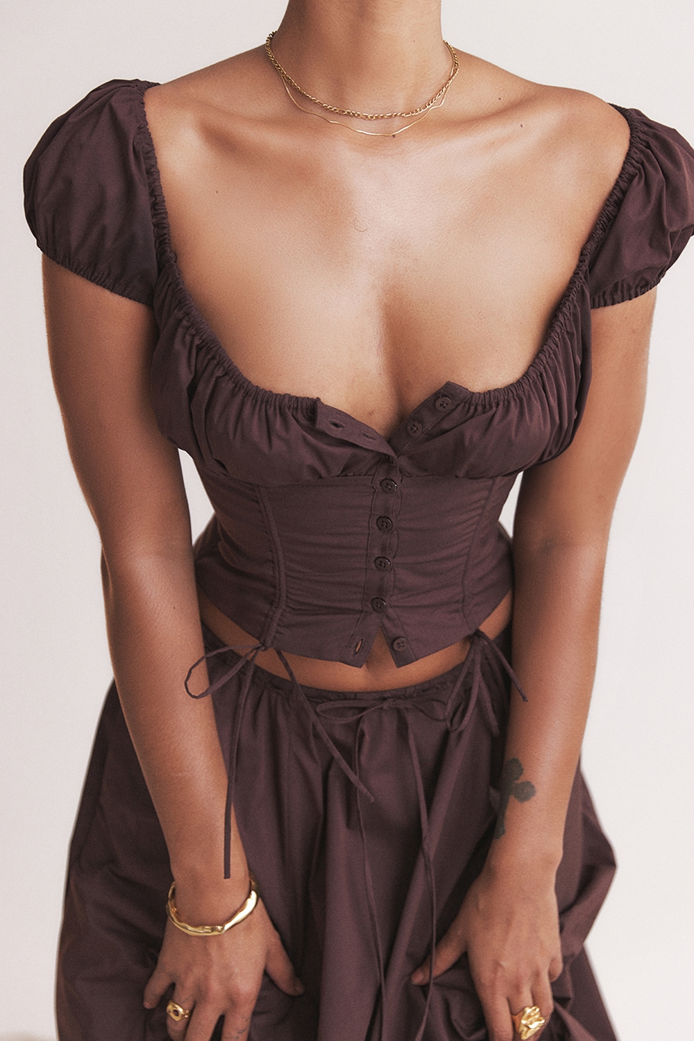 Rich Brown Gathered Top