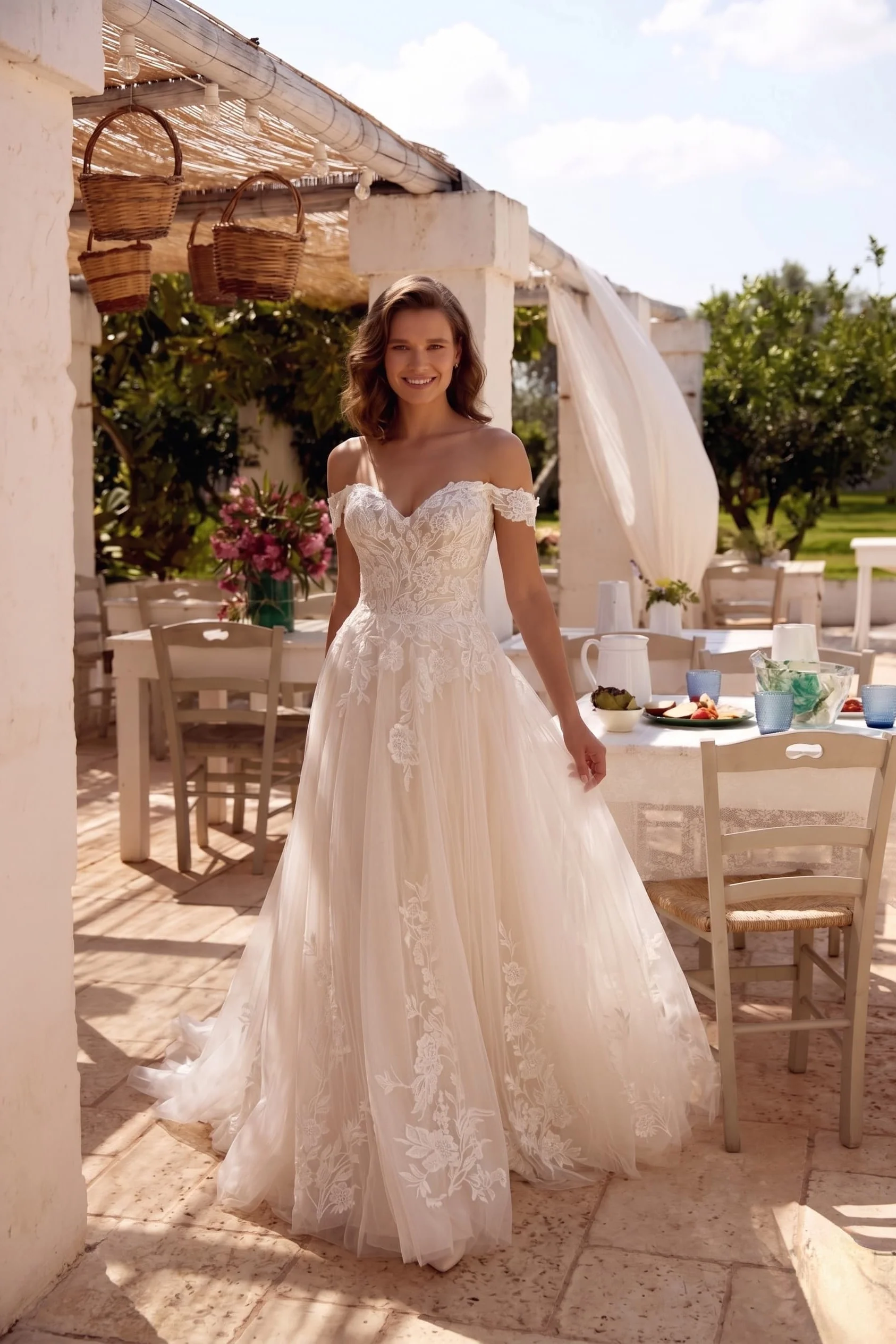 A-Line Chapel Train Lace Tulle Wedding Dress CW3278