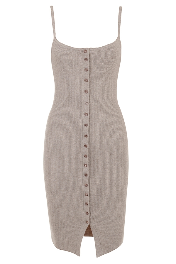Beige Cashmere Knit Midi Dress