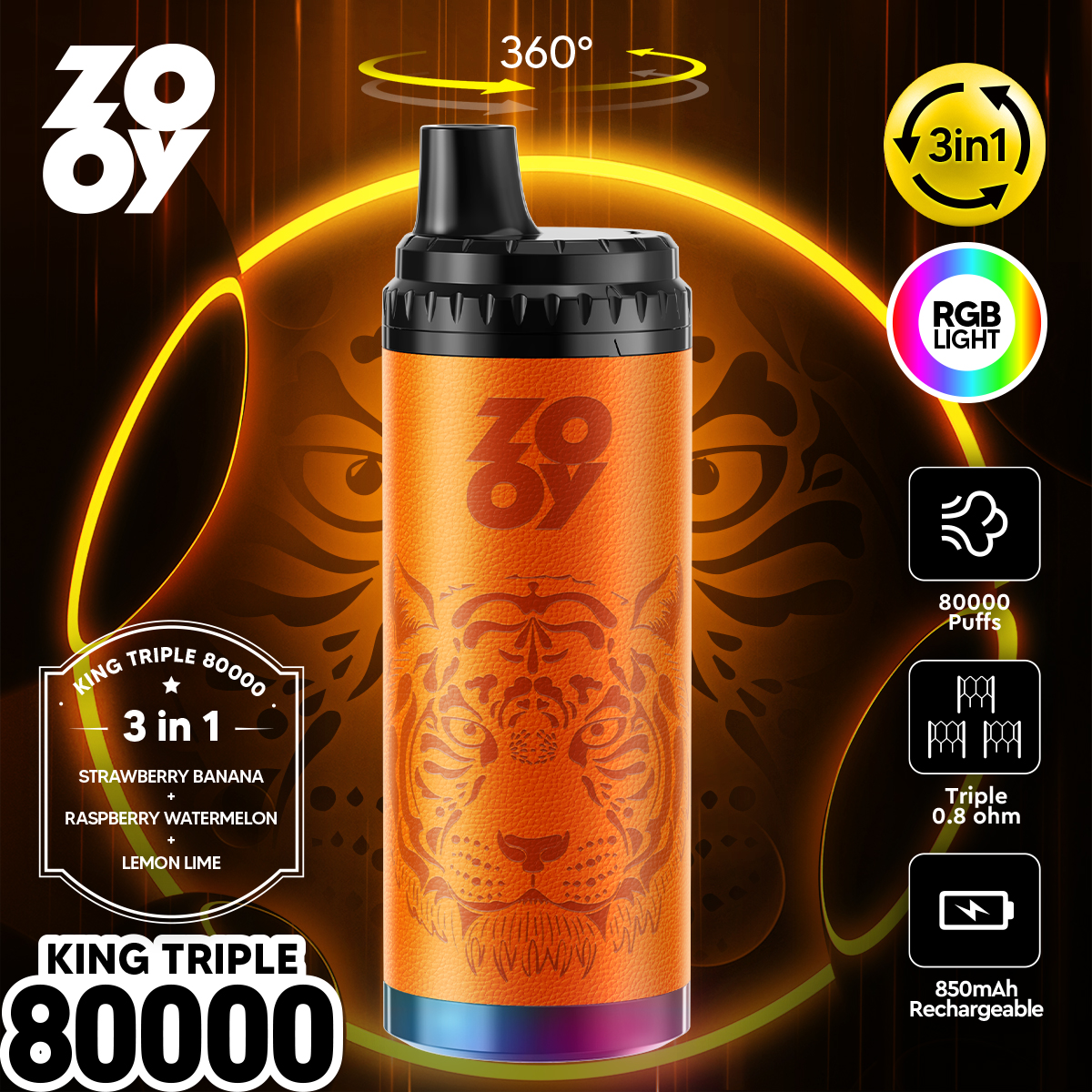 ZOOY KING 80K 3 in 1 - Strawberry banana&Raspberry watermelon&Lemon lime
