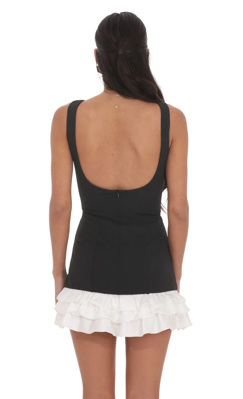 Bubble Ruffle Dress in Black and White - luluinthesky