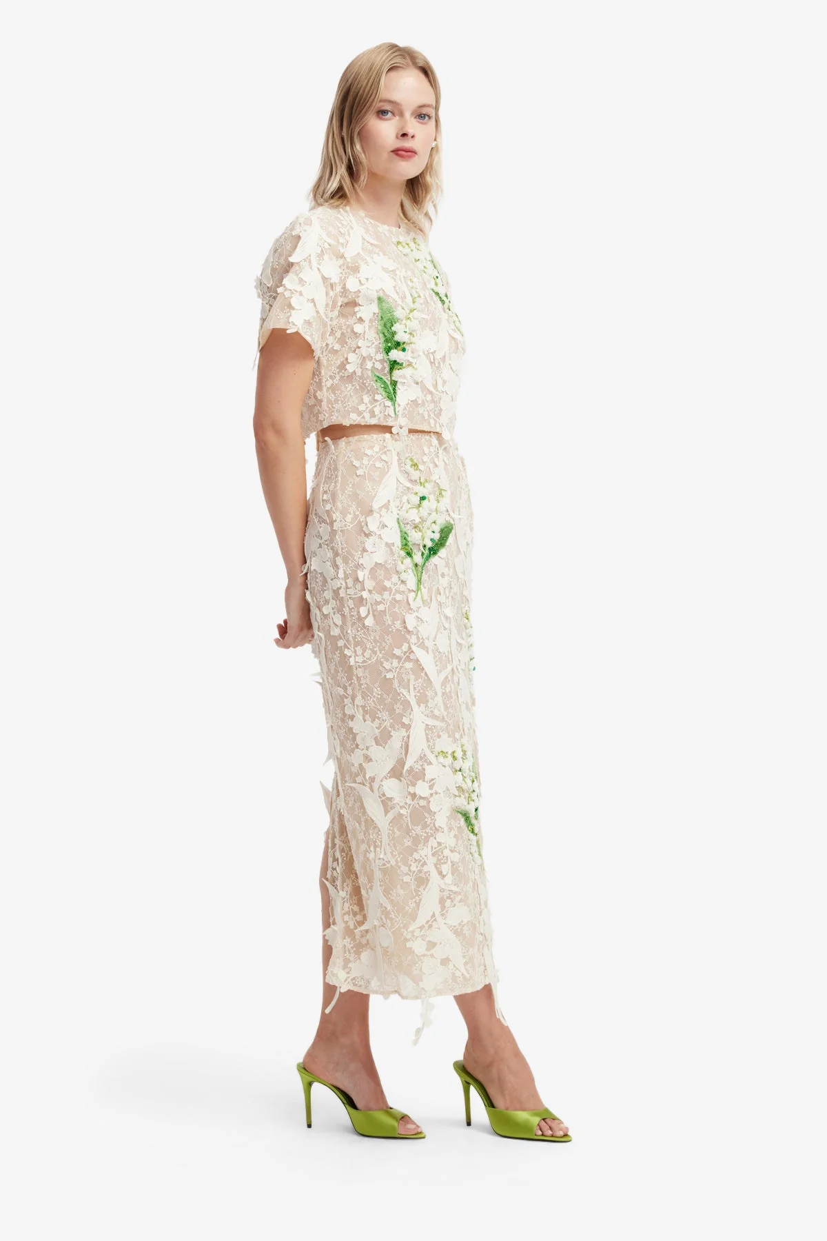 Kyra Embellished Lace Maxi Skirt - Snow Meadow