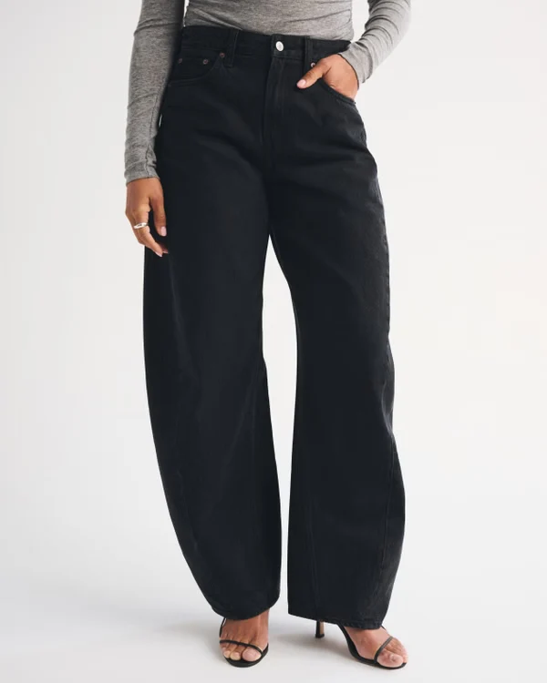 Drapey Rigid High Rise Ultra Barrel Jean - Black