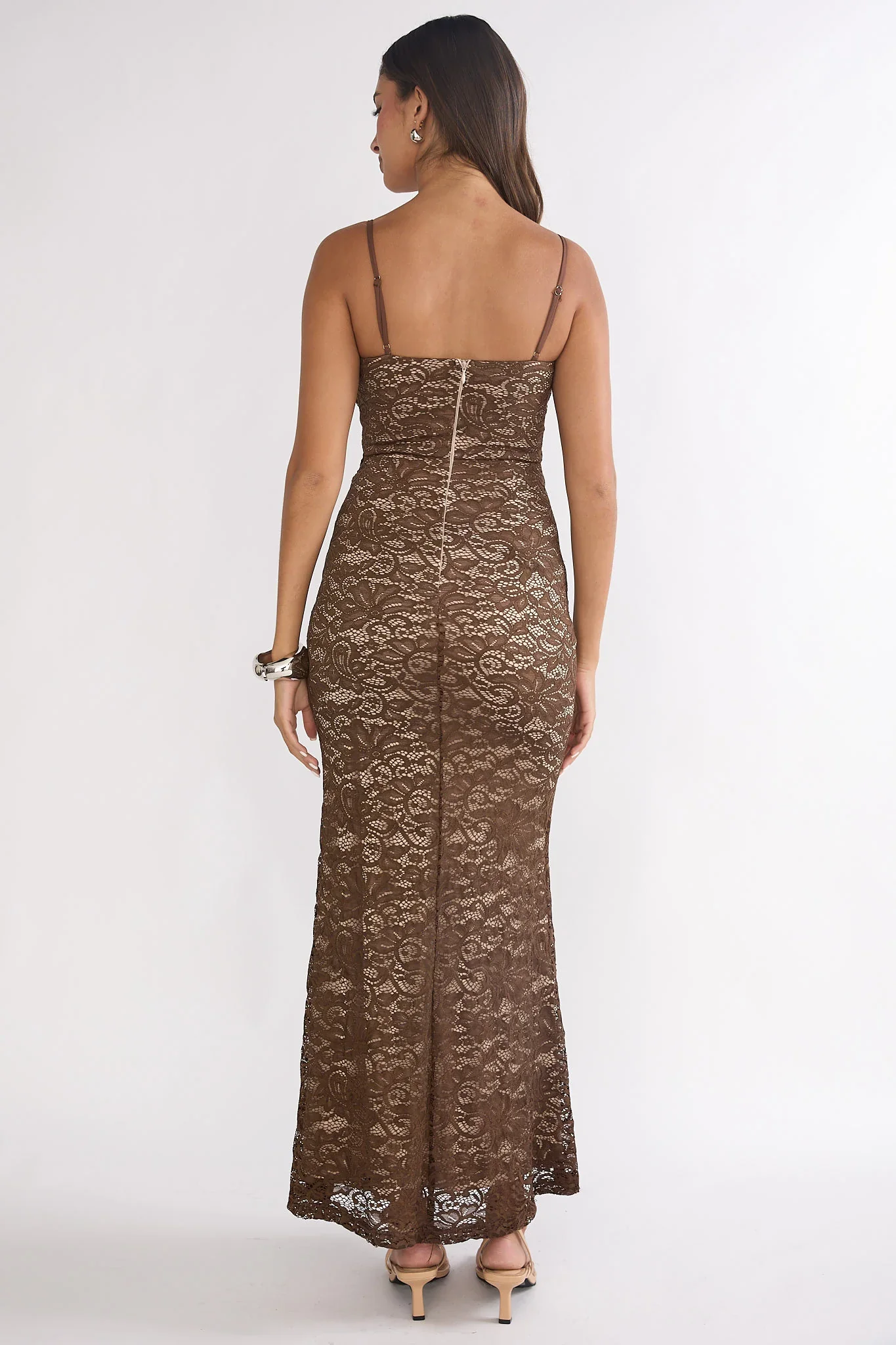 Keep Them Talking Ruched Waist Maxi Dress Chocolate
