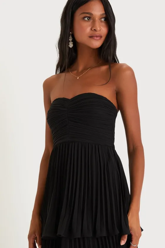 Seriously Sensational Black Strapless Tiered Maxi Dress - luluinthesky