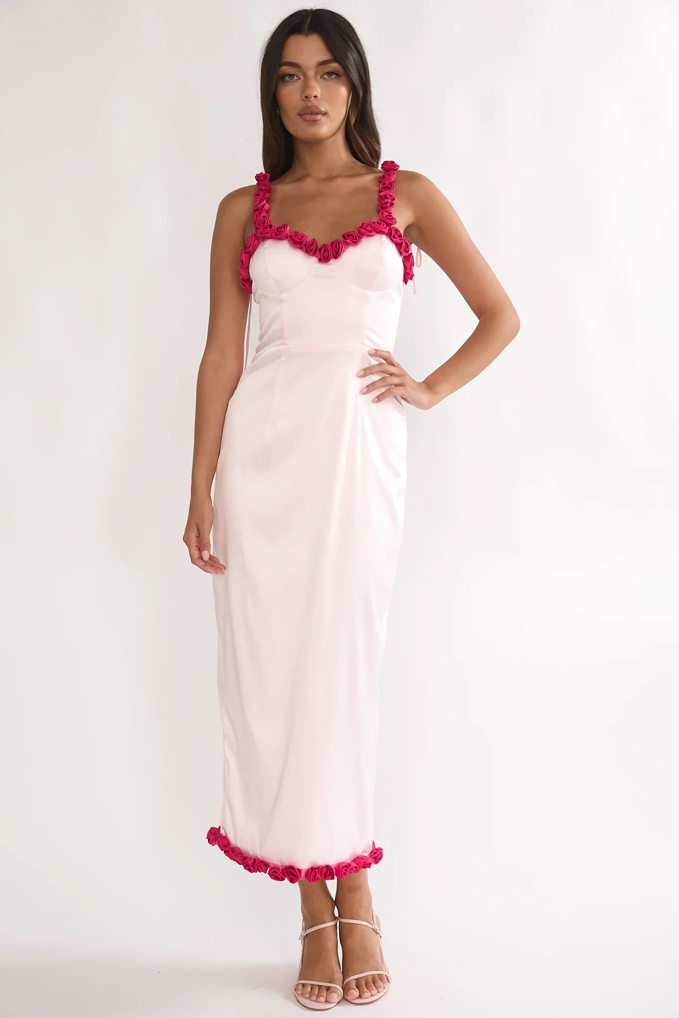 Delyse Rosette Trim Maxi Dress Pink