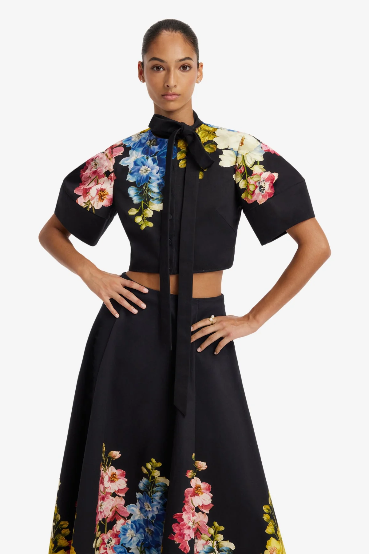 Molly Puff Sleeve Top - Snapdragon Print in Ebony