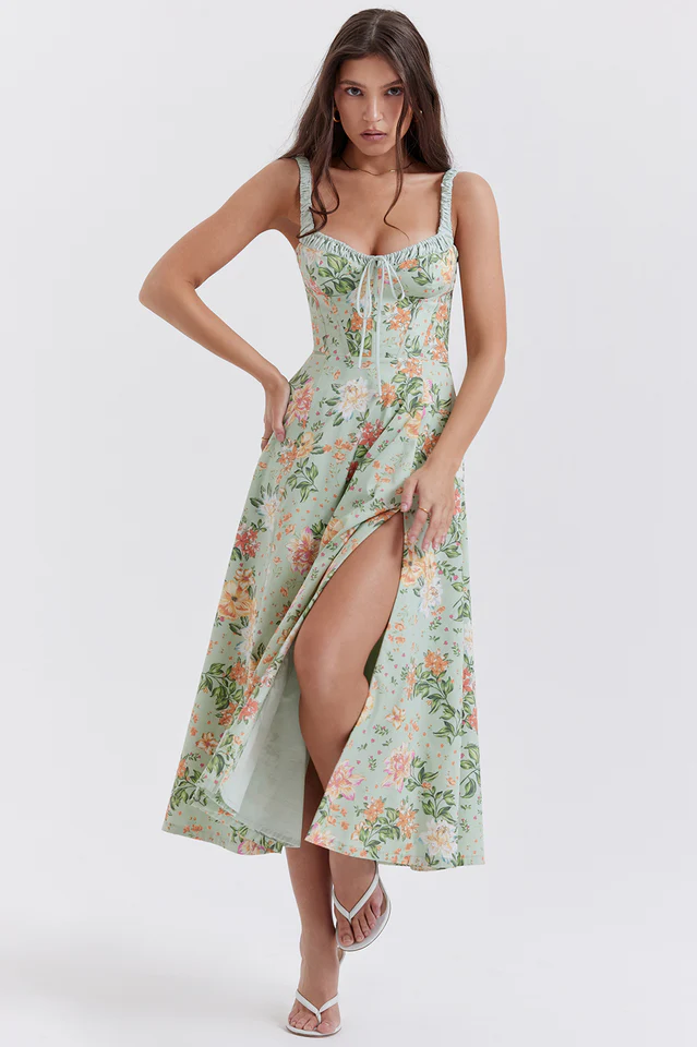 Sabrina Light Jade Print Bustier Sundress