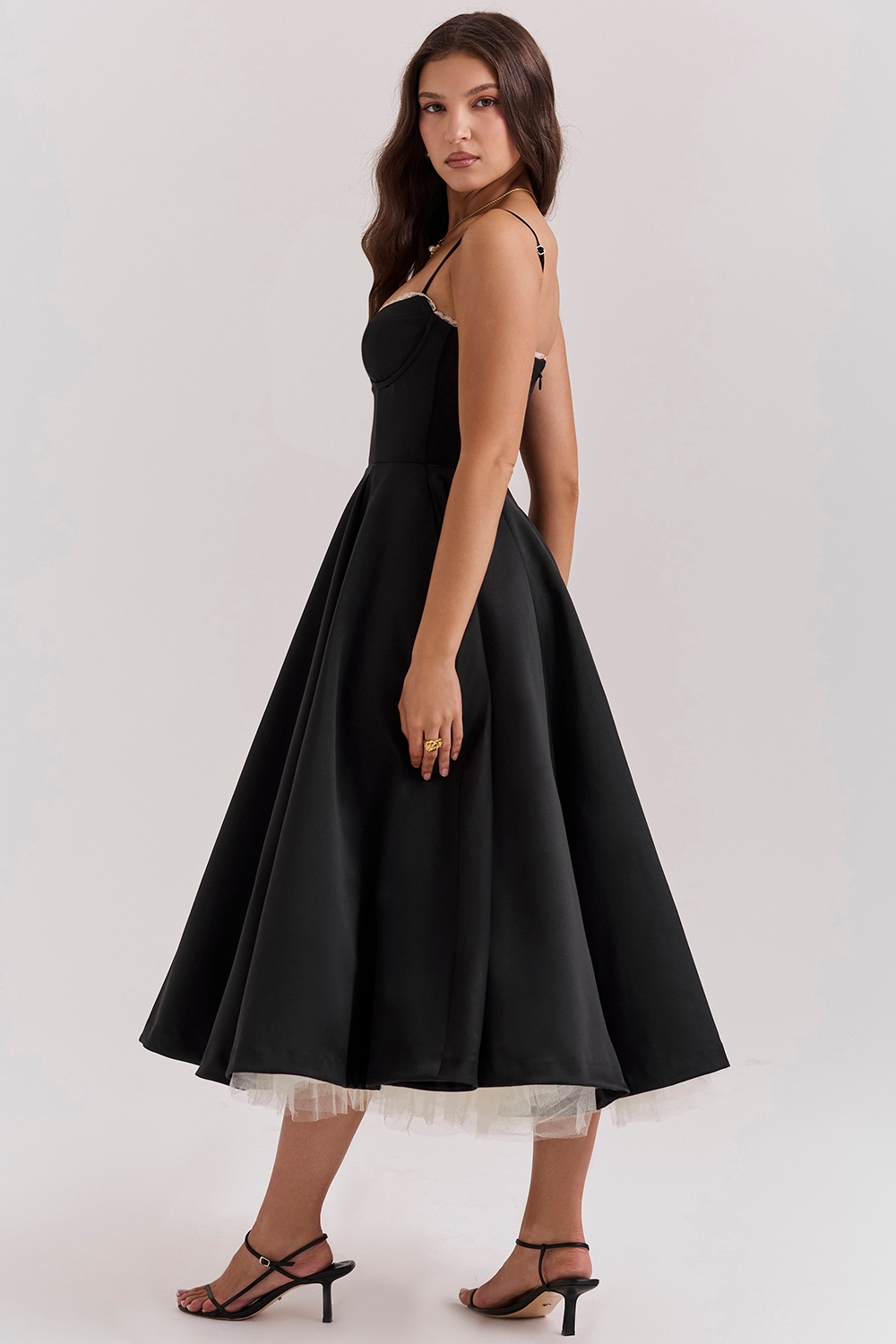 black tulle midi dress